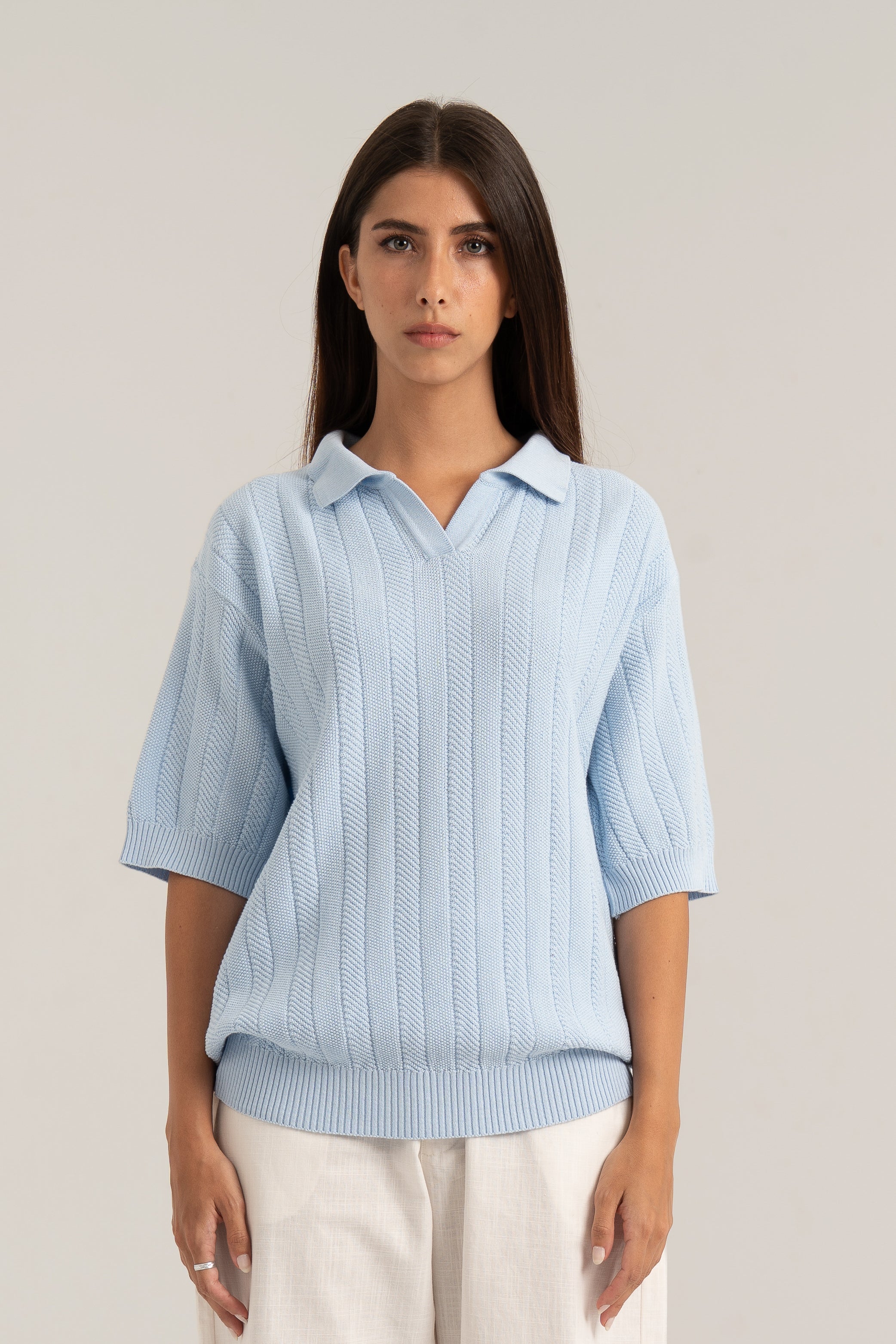 Baby Blue R02 Knitted Polo Shirt