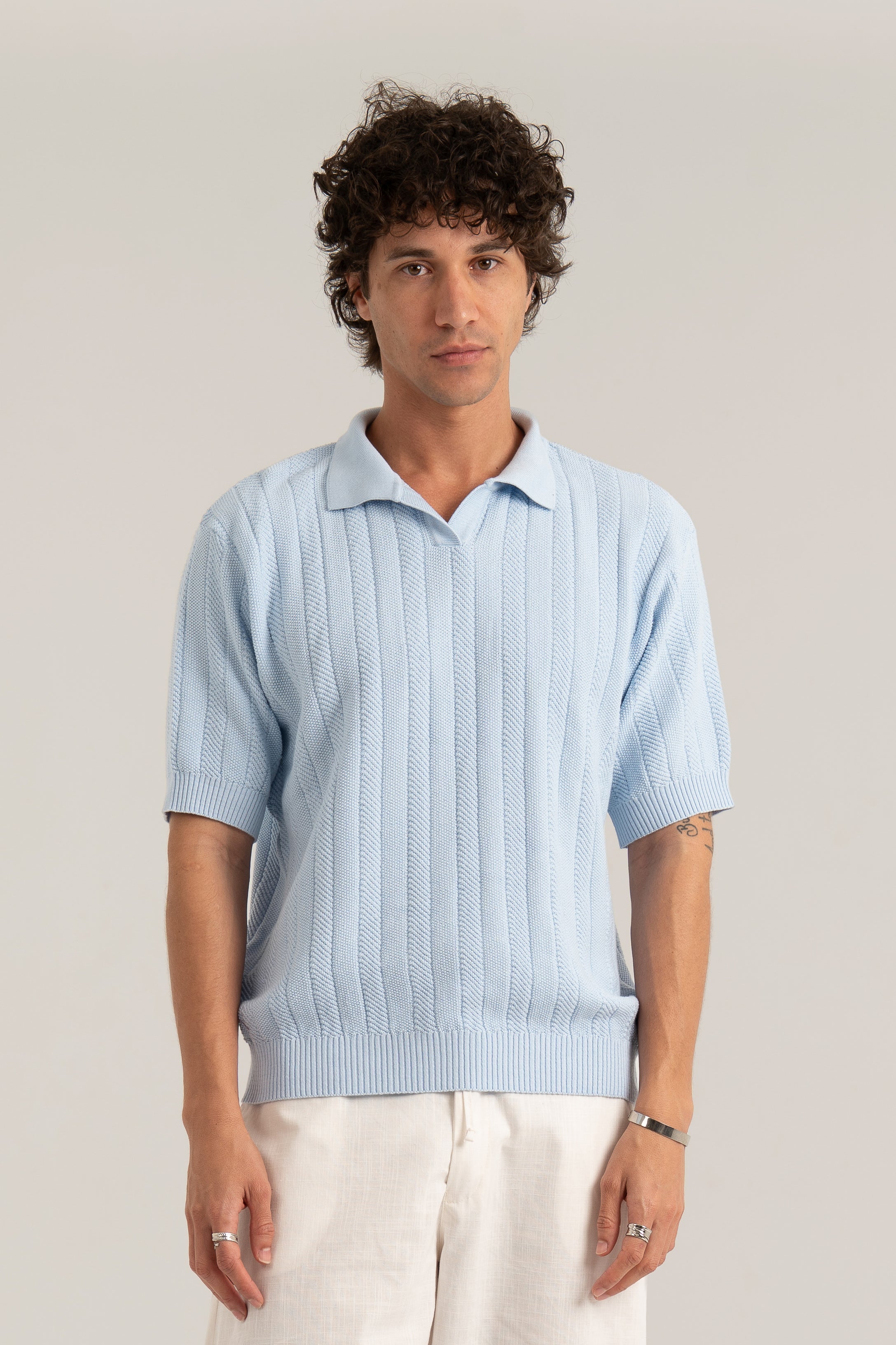 Baby Blue R02 Knitted Polo Shirt