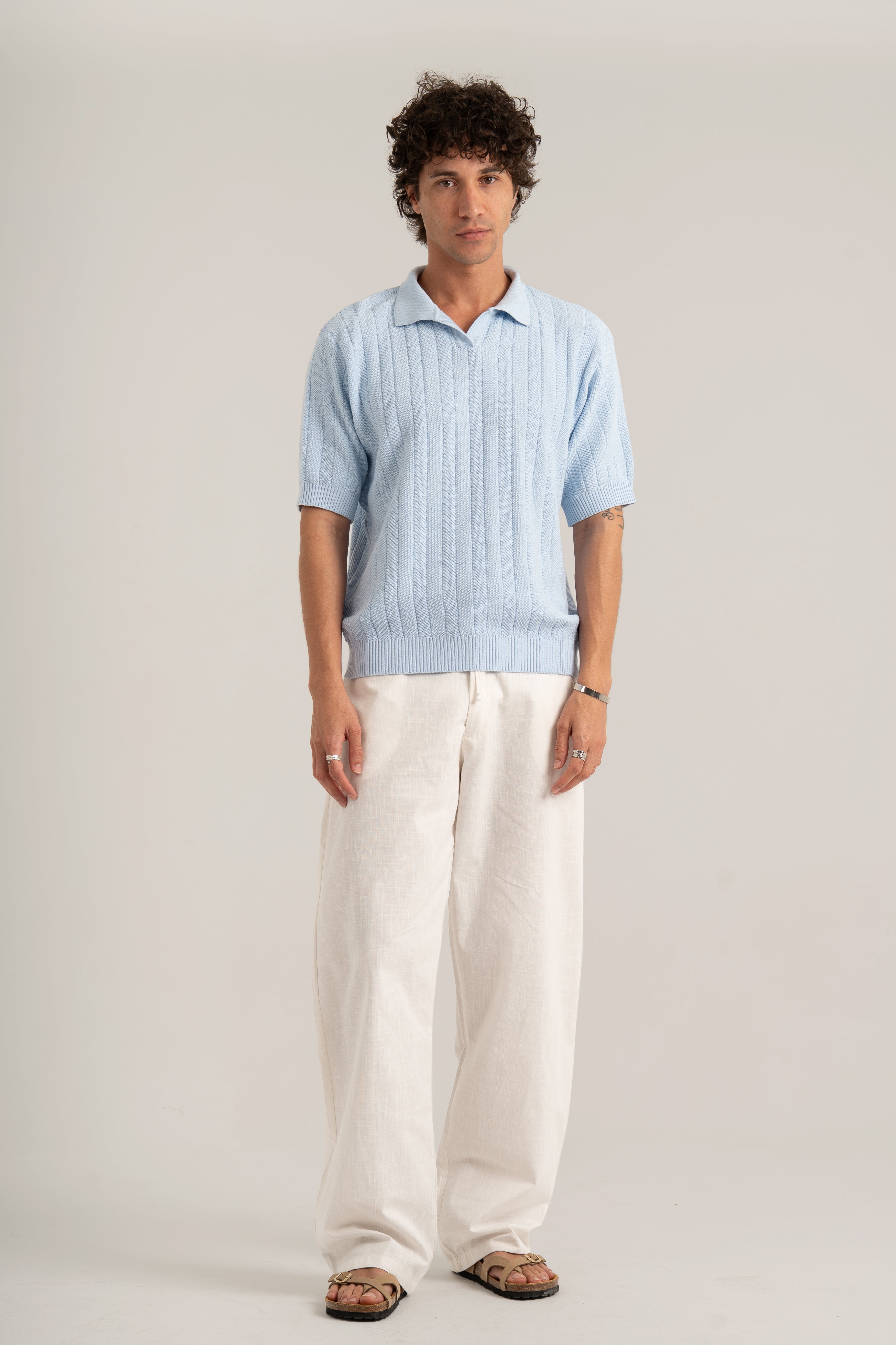 Baby Blue R02 Knitted Polo Shirt