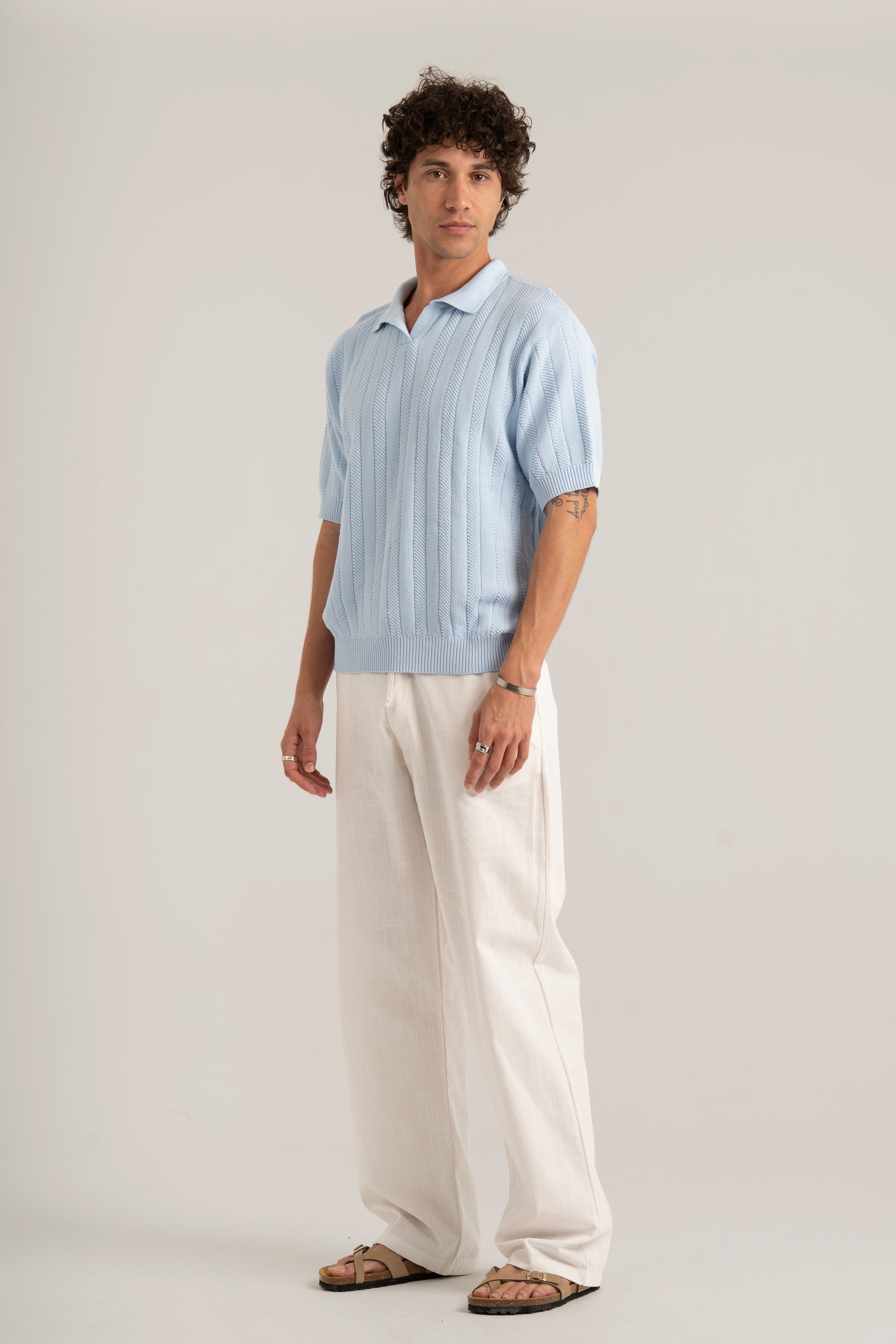 Baby Blue R02 Knitted Polo Shirt