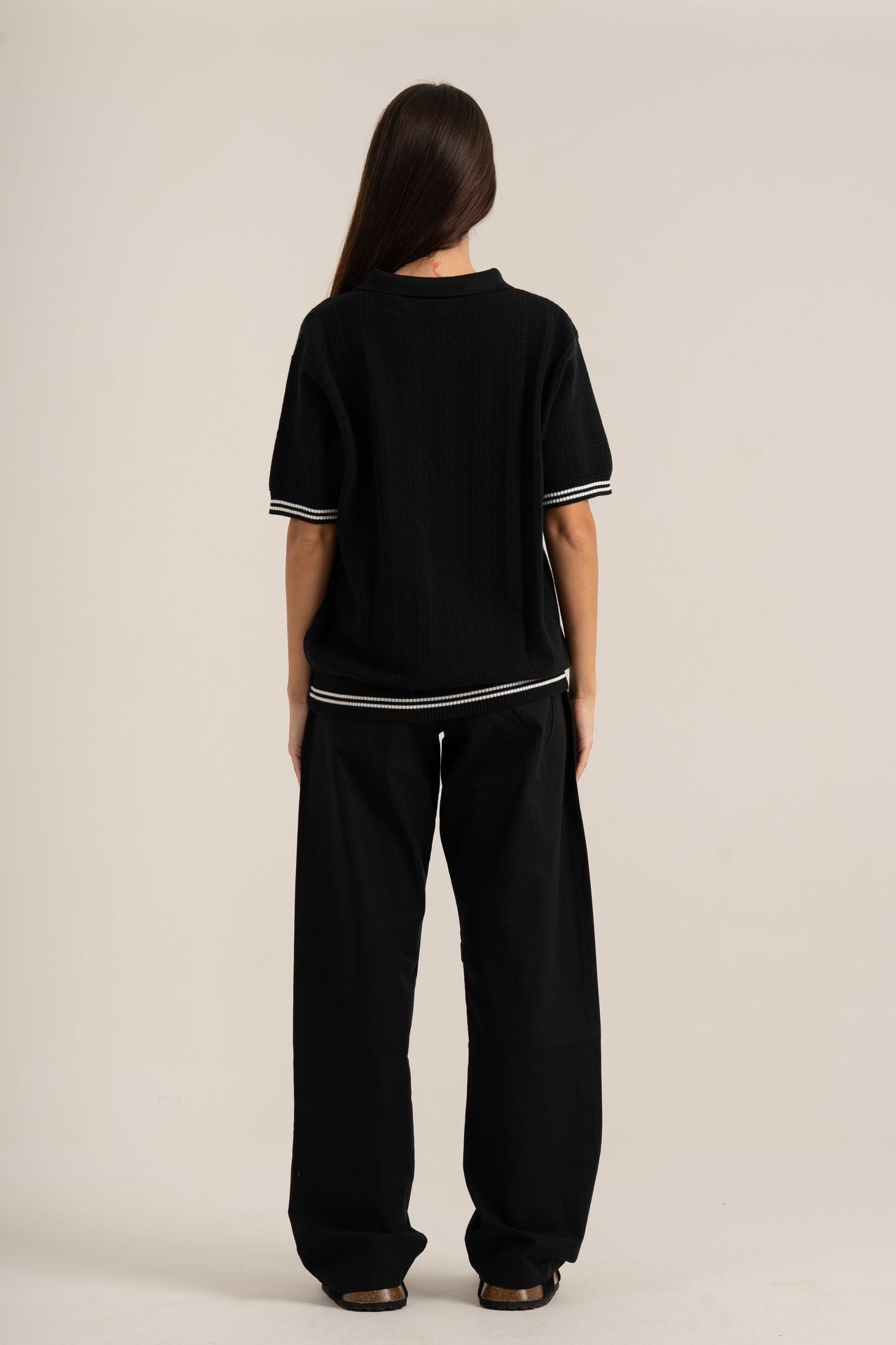 Black Knitted Polo Shirt