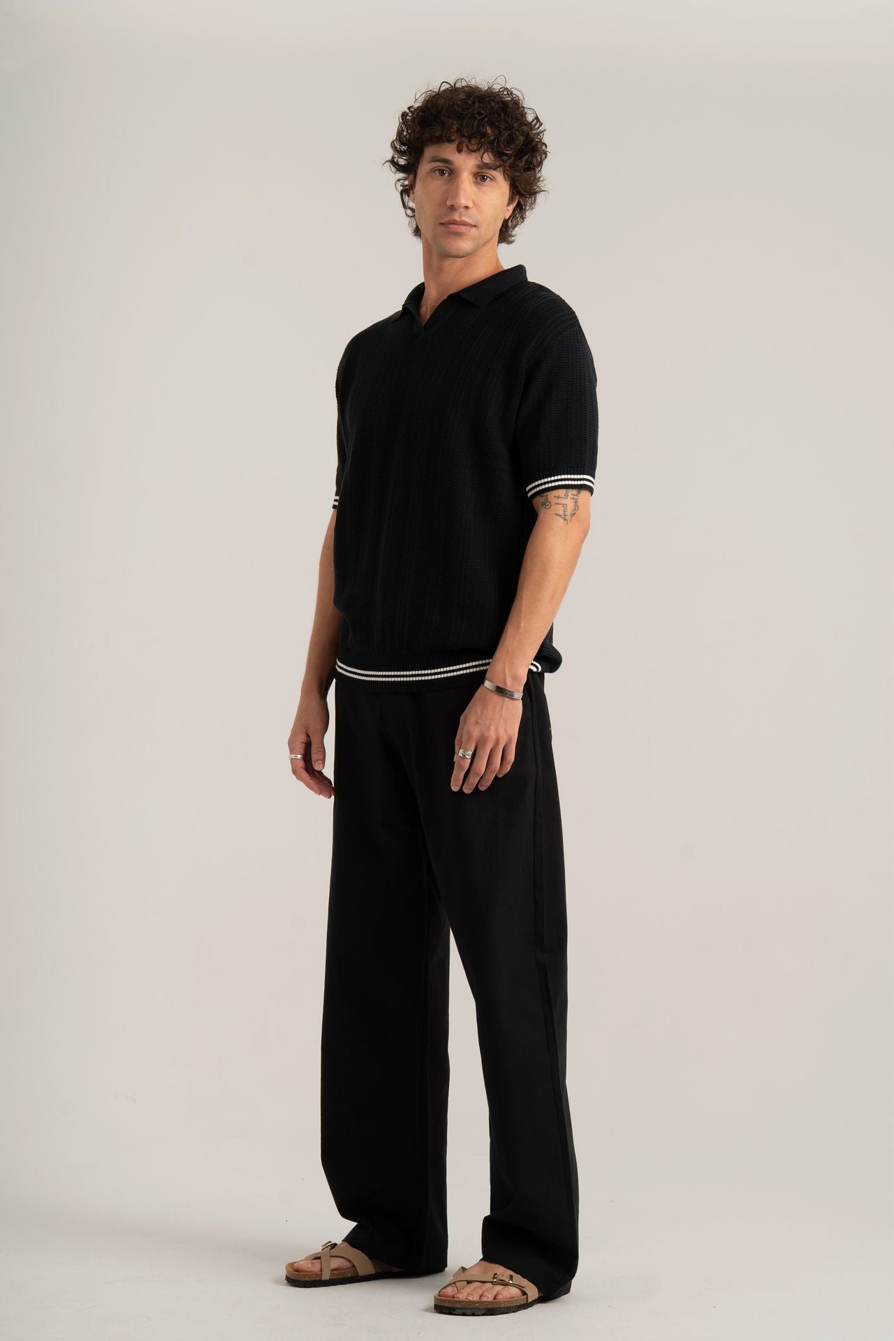 Black Knitted Polo Shirt