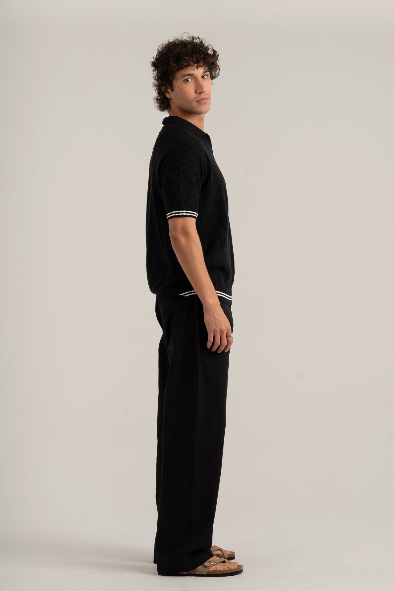 Black Knitted Polo Shirt