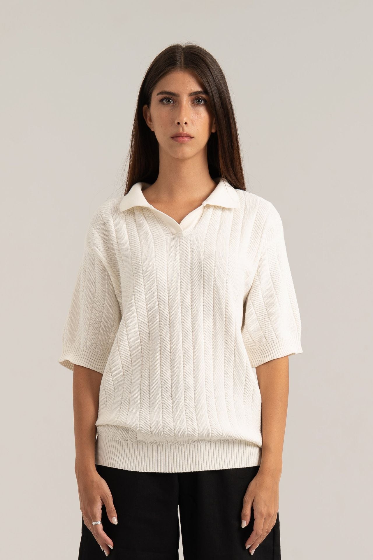 White R02 Knitted Polo Shirt