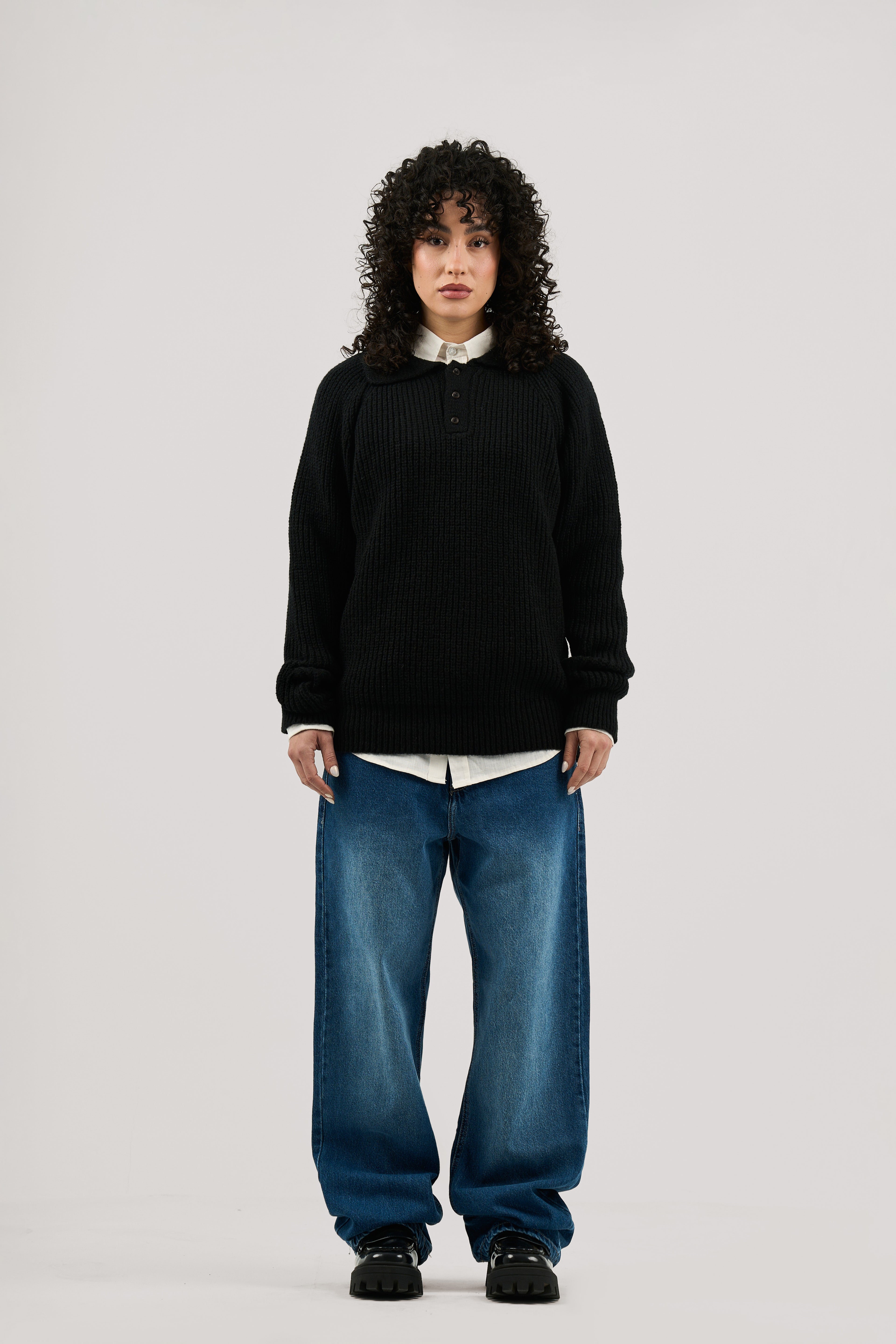 Black Ribbed Polo Knitted