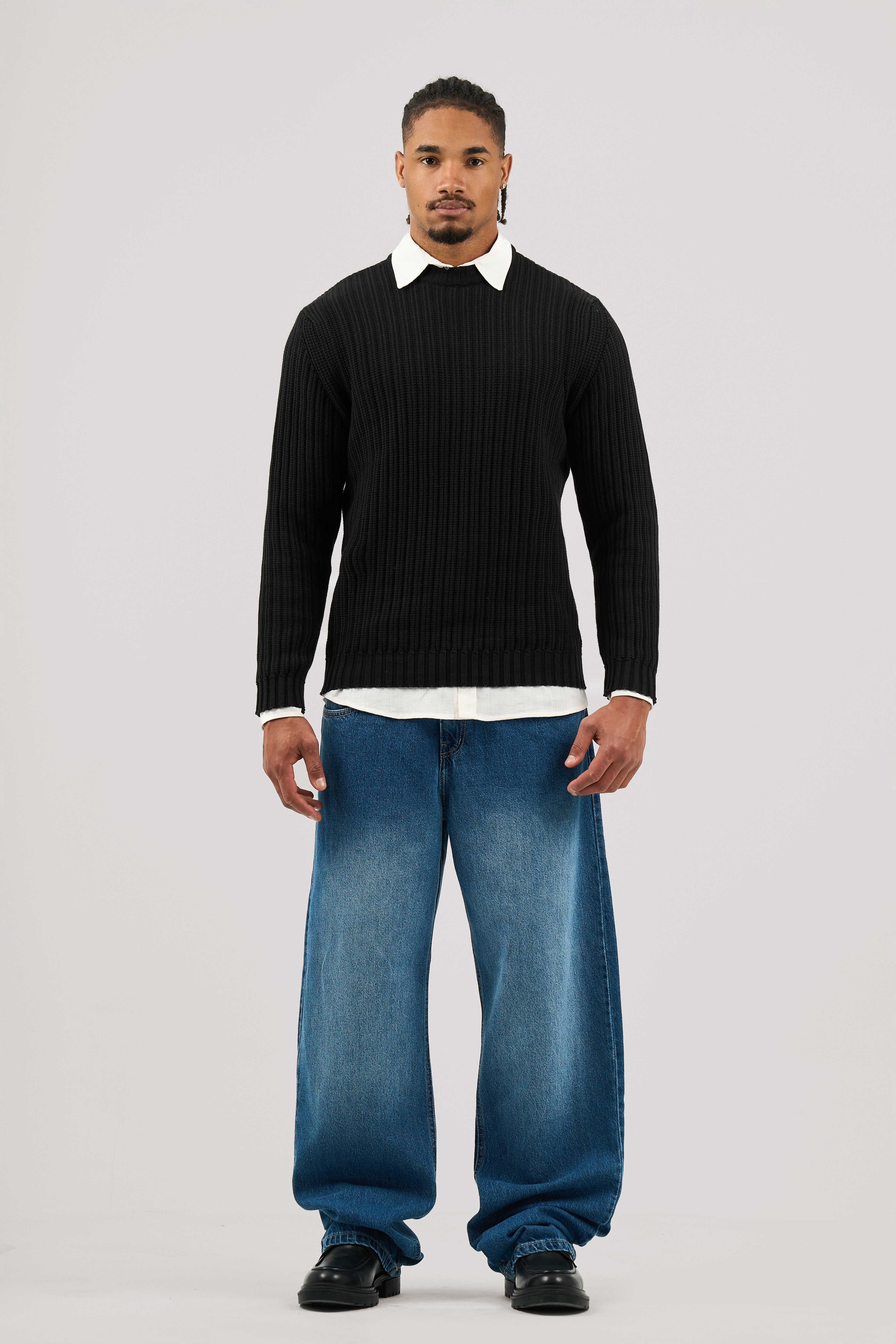 Black Ribbed knit Crew Neck