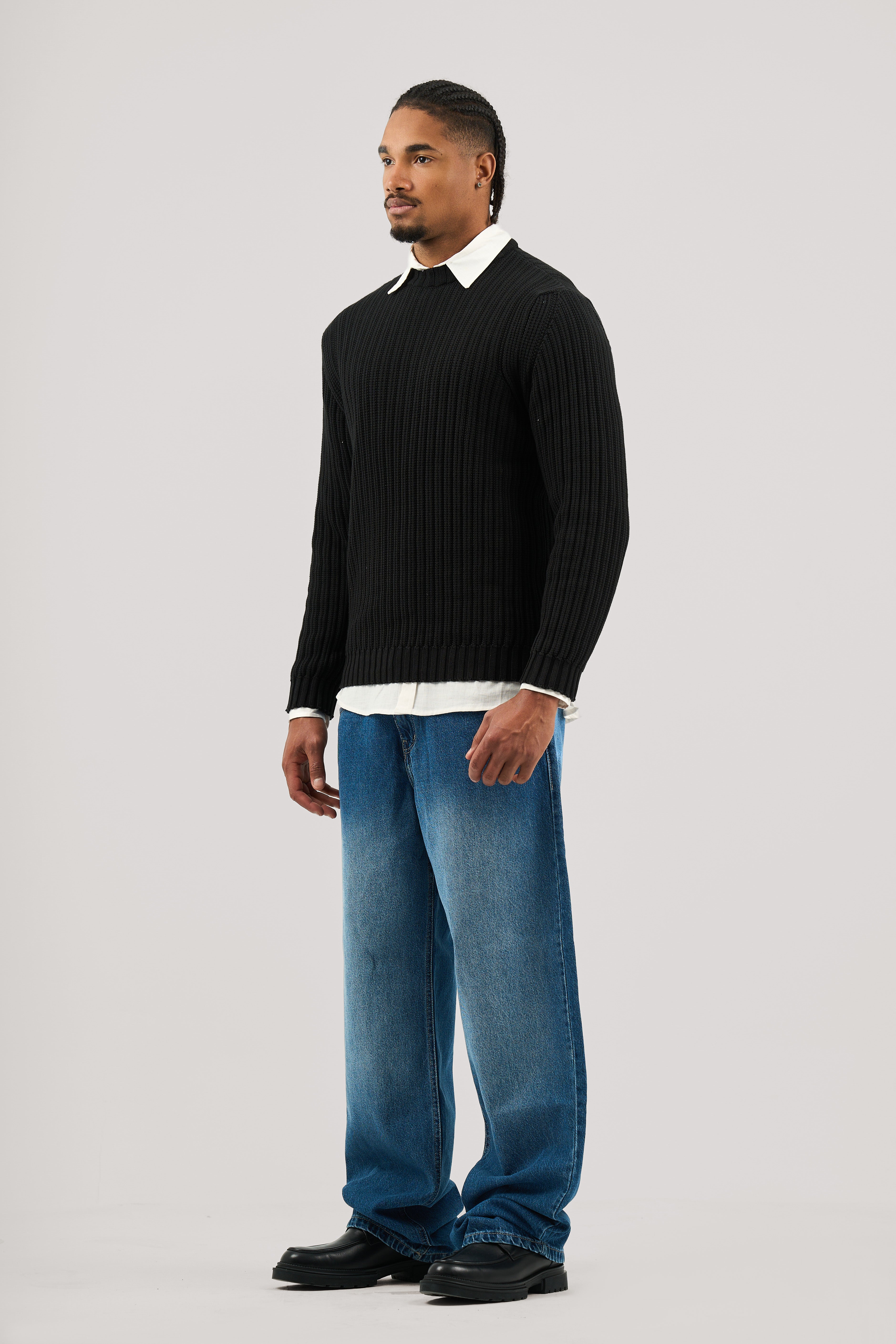 Black Ribbed knit Crew Neck