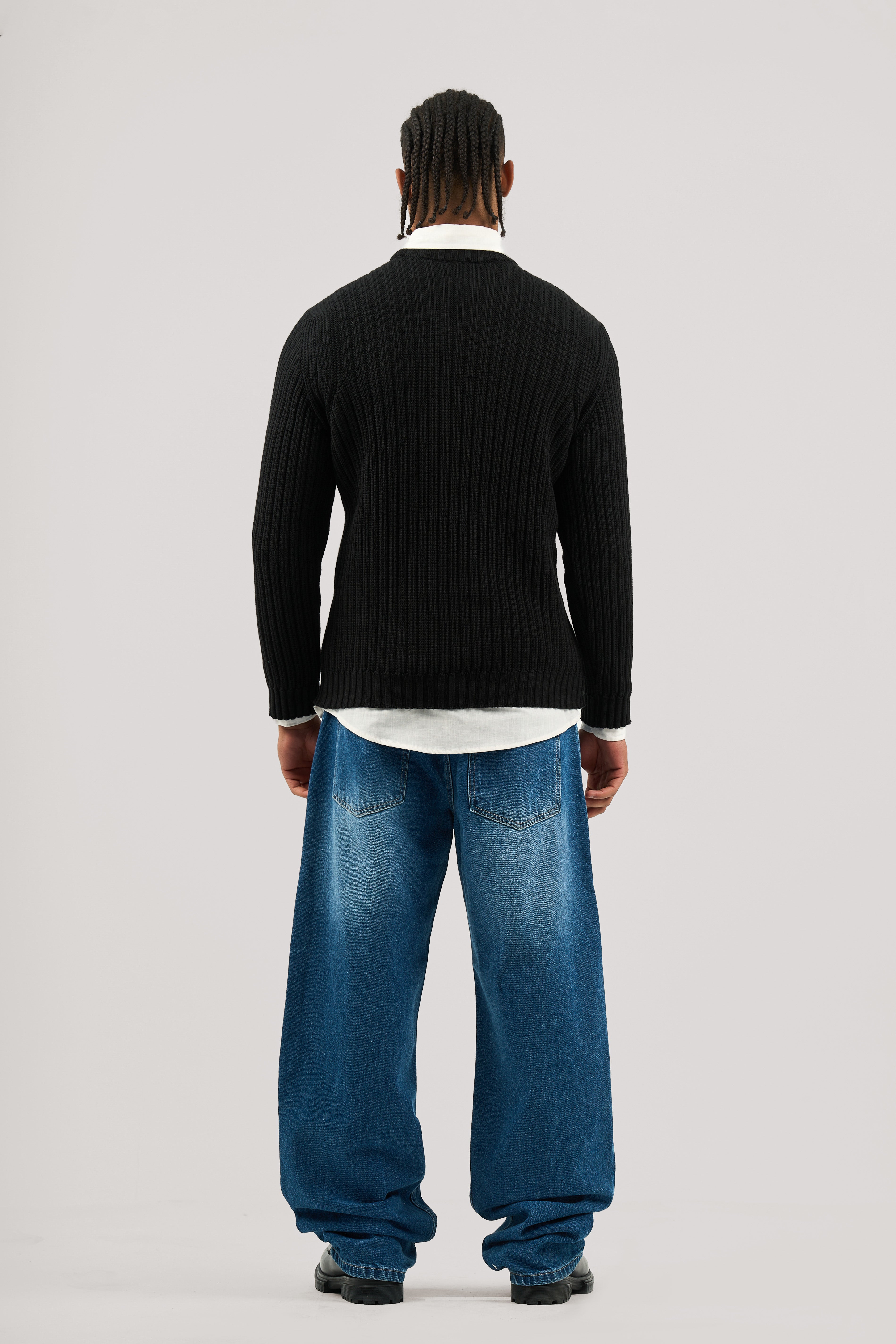 Black Ribbed knit Crew Neck