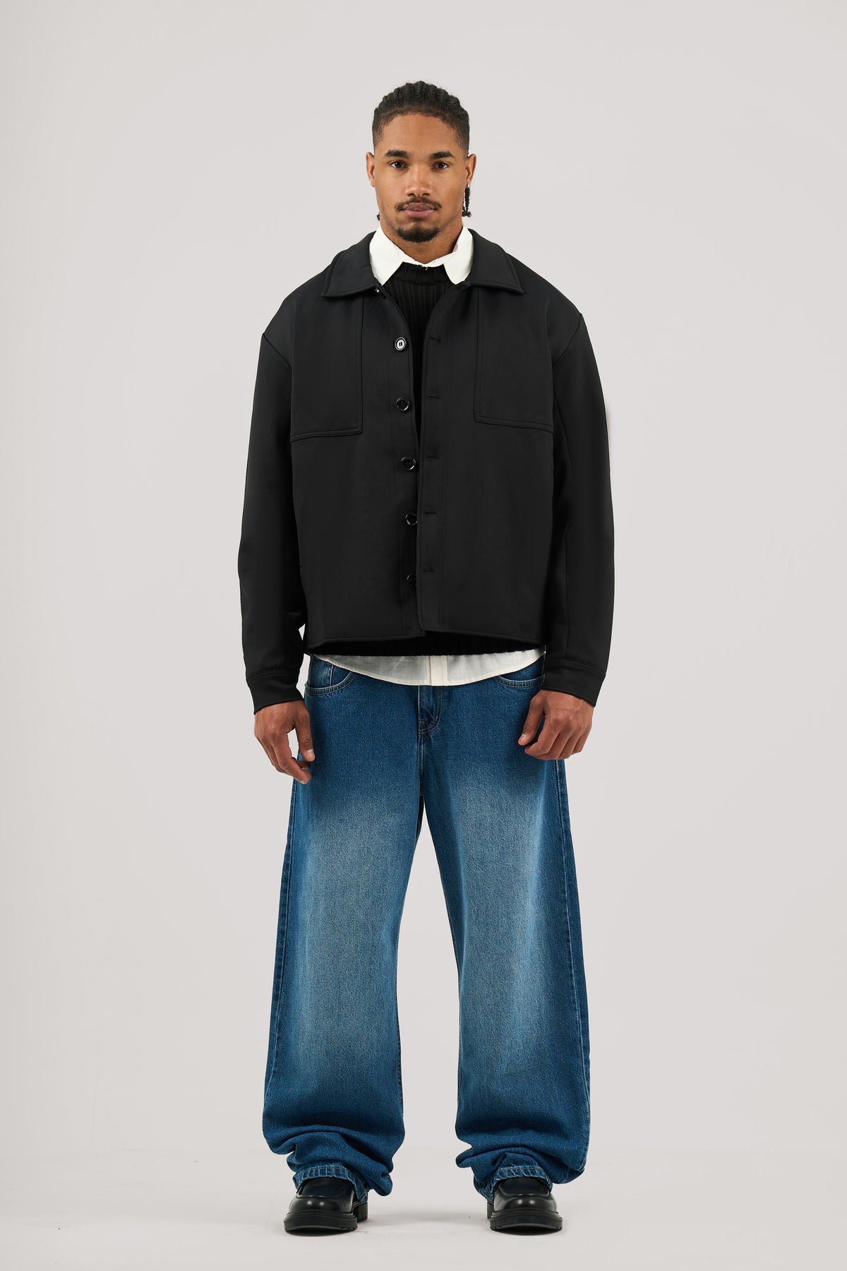 Black Lightweight Button-Up Jacket