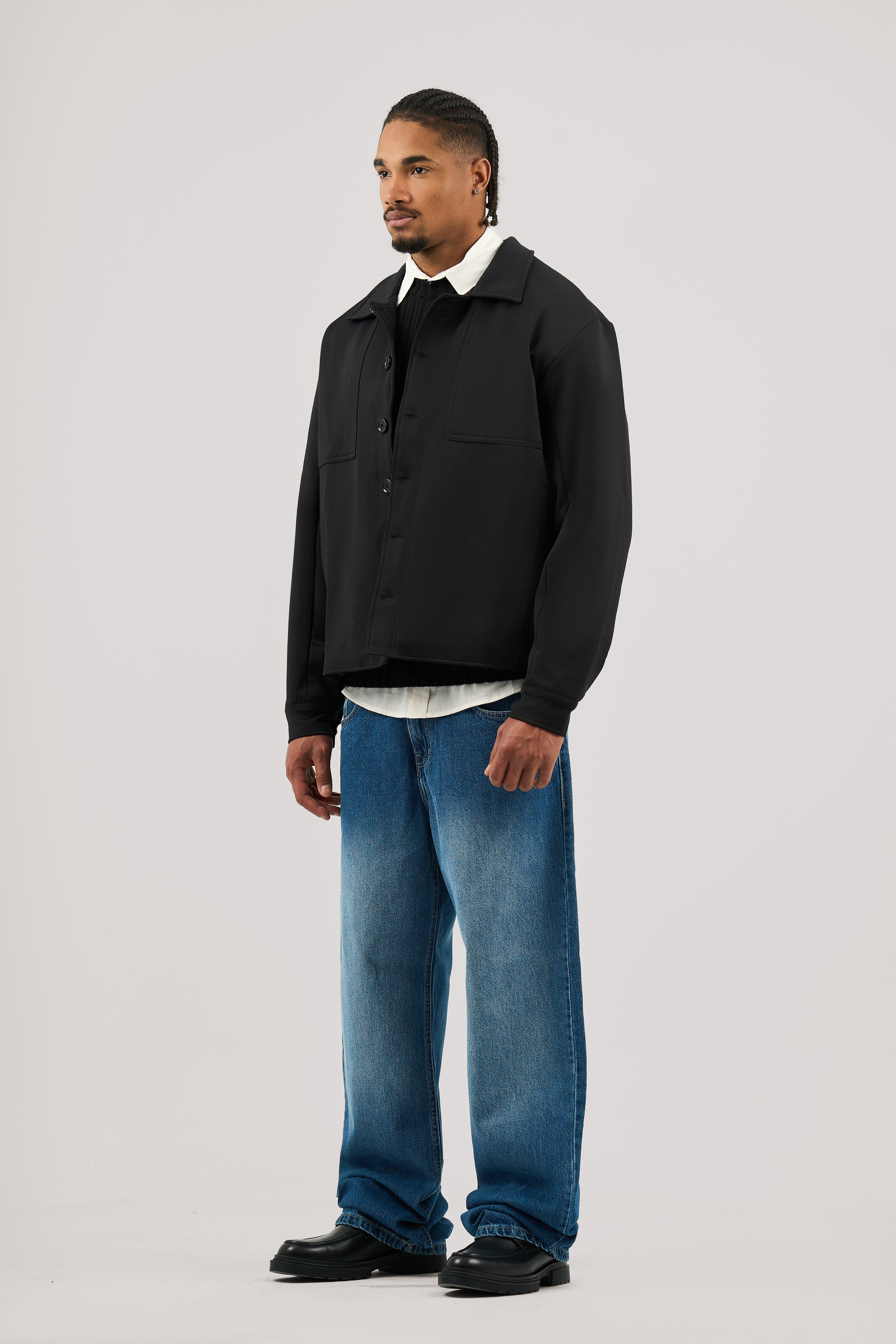Black Lightweight Button-Up Jacket