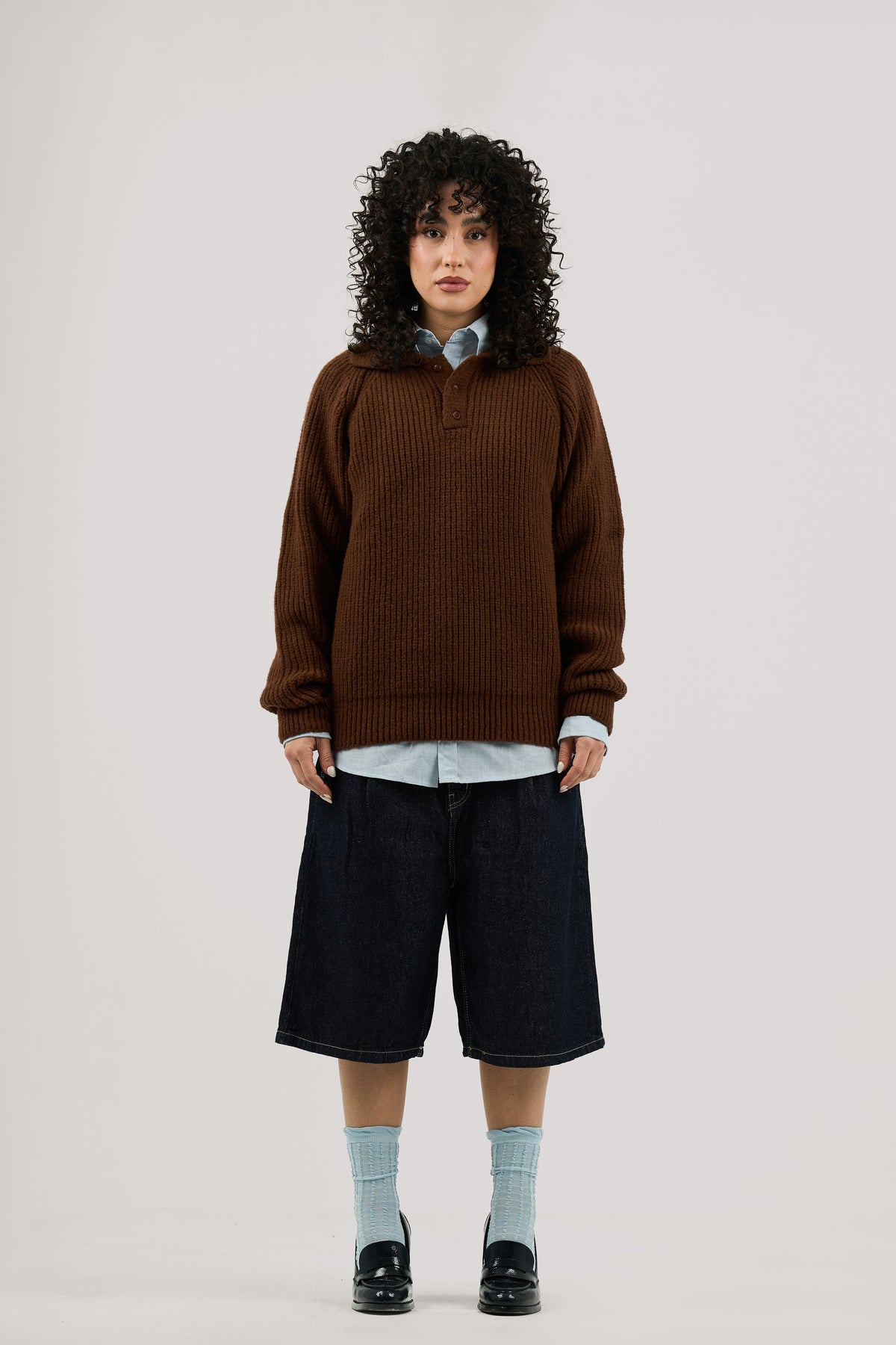 Brown Ribbed Polo Knitted