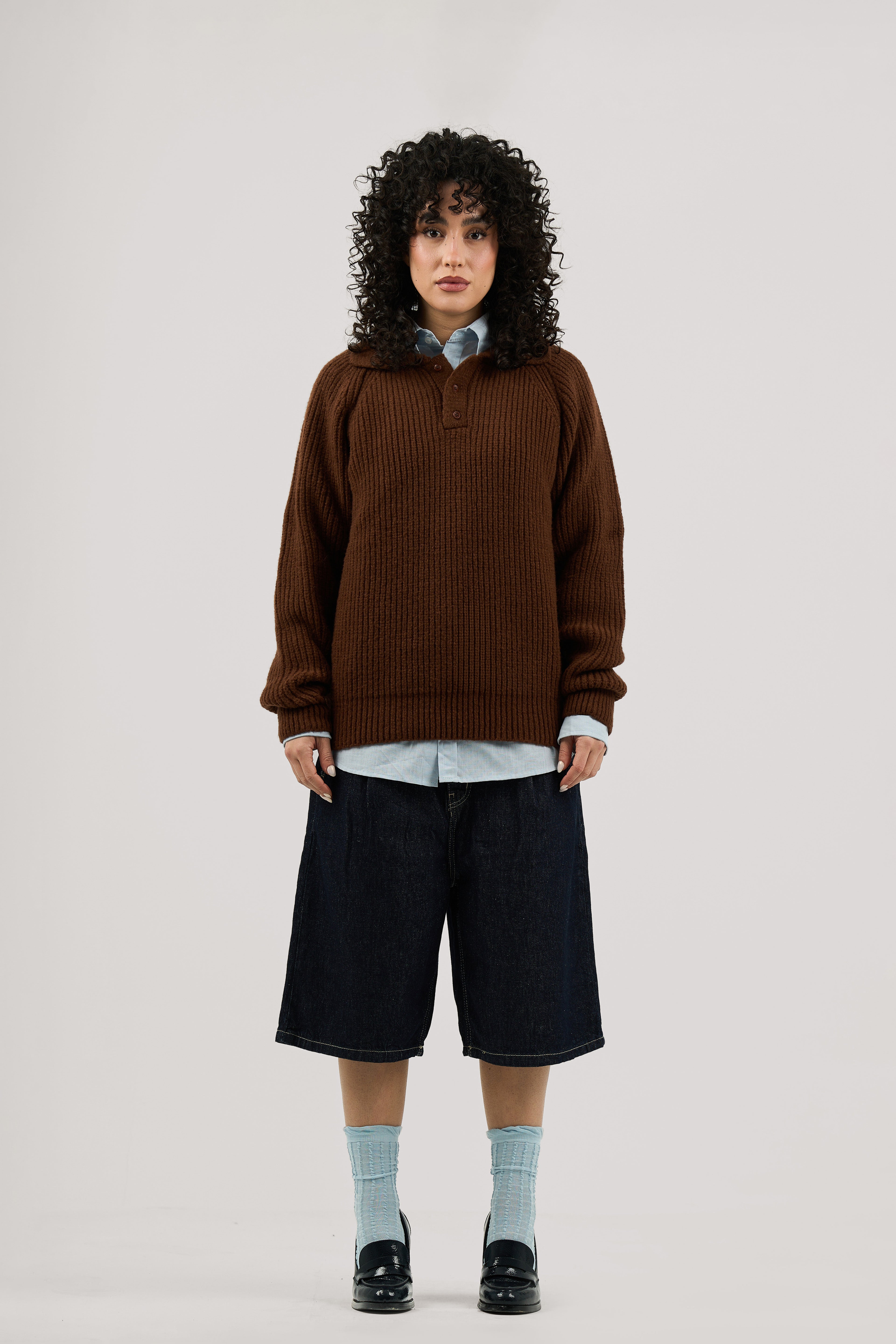 Brown Ribbed Polo Knitted