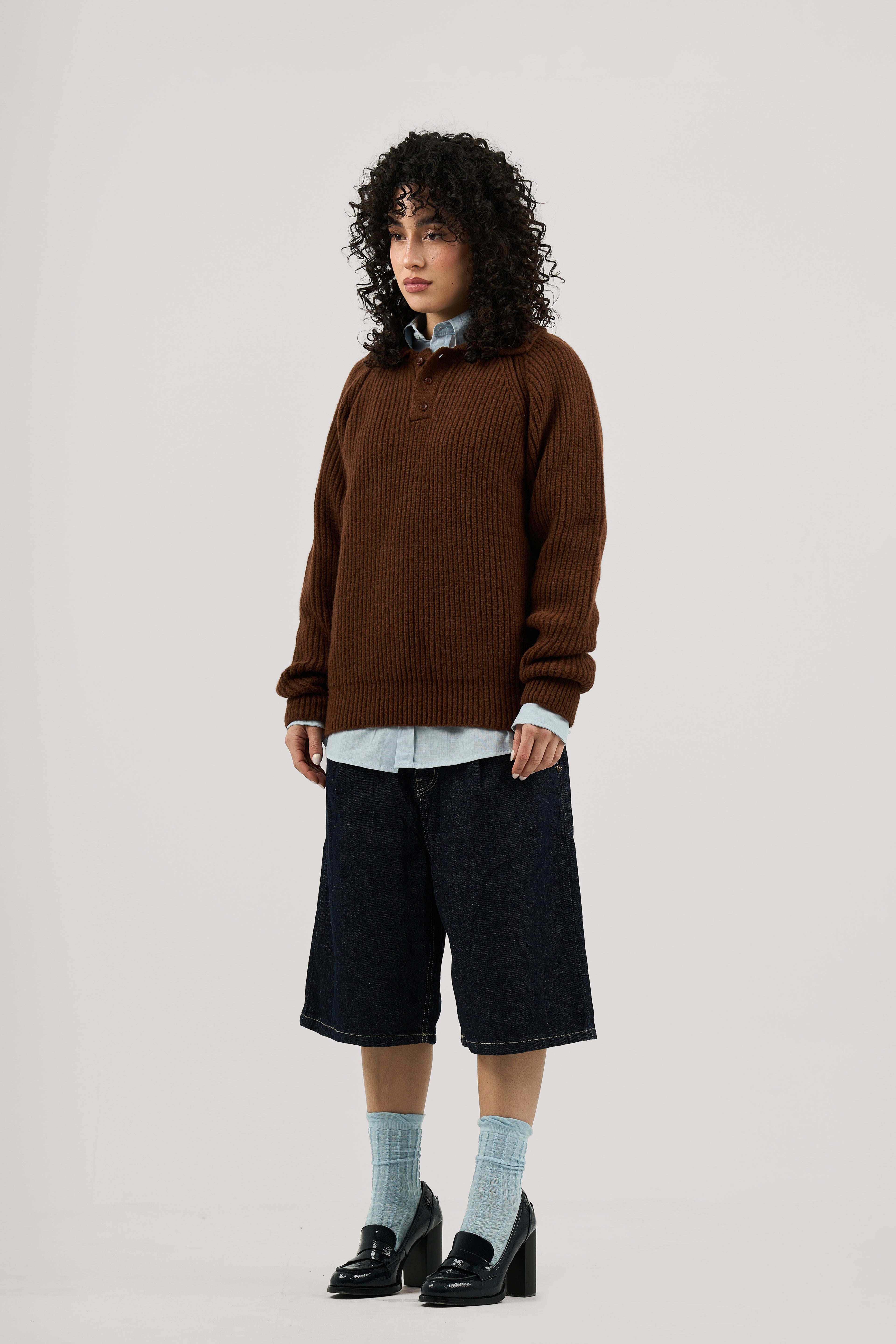 Brown Ribbed Polo Knitted