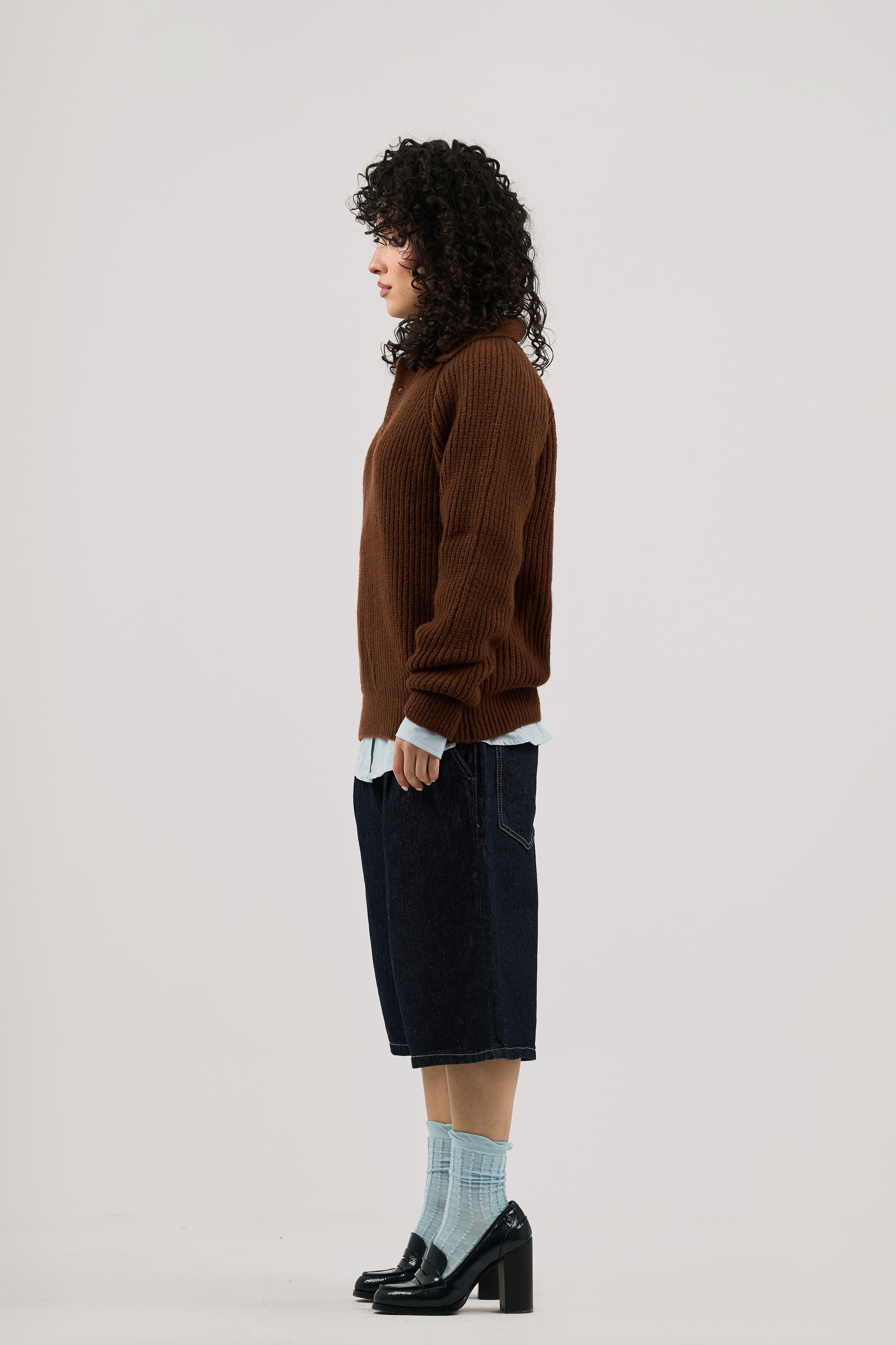 Brown Ribbed Polo Knitted