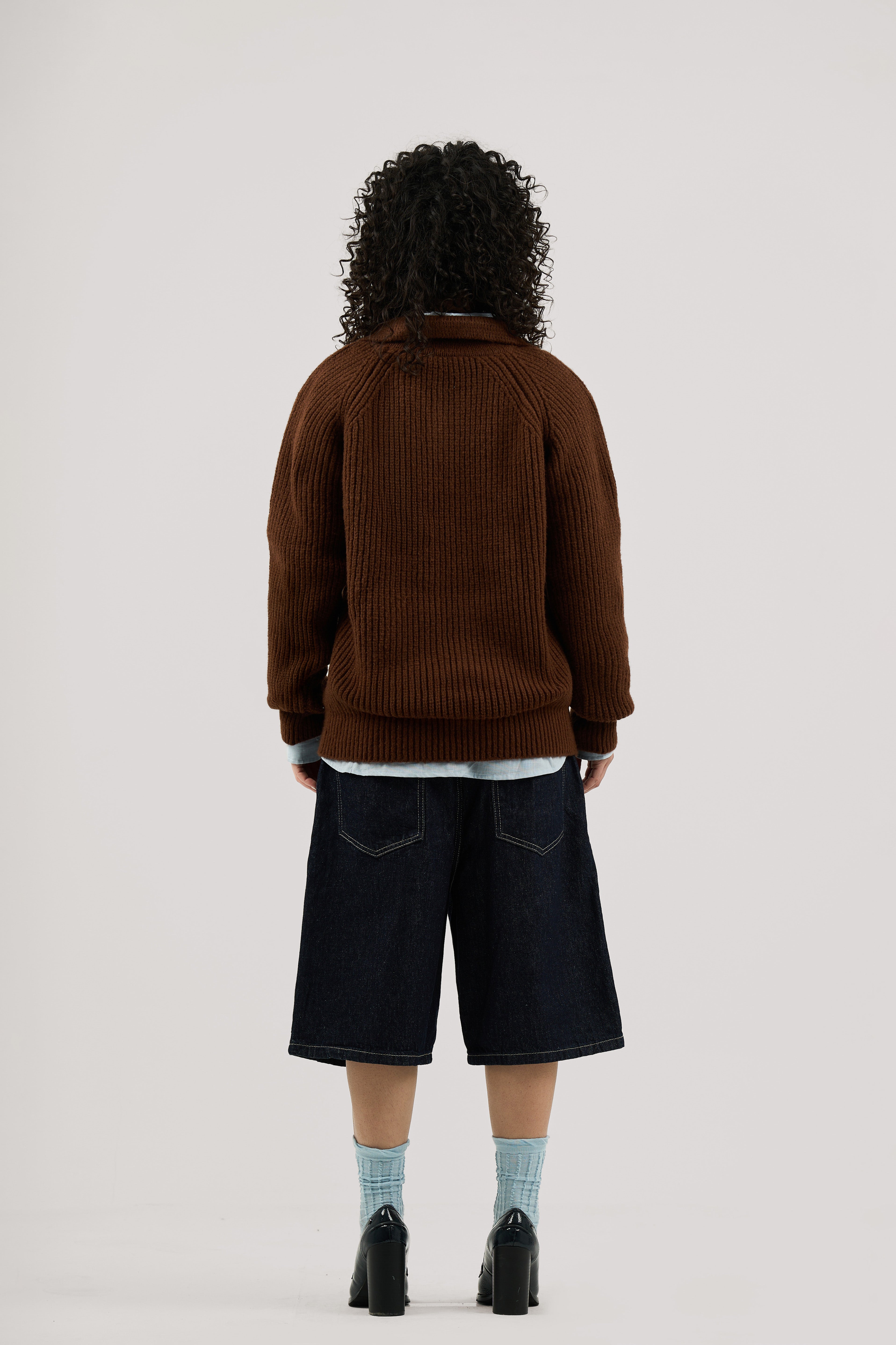 Brown Ribbed Polo Knitted