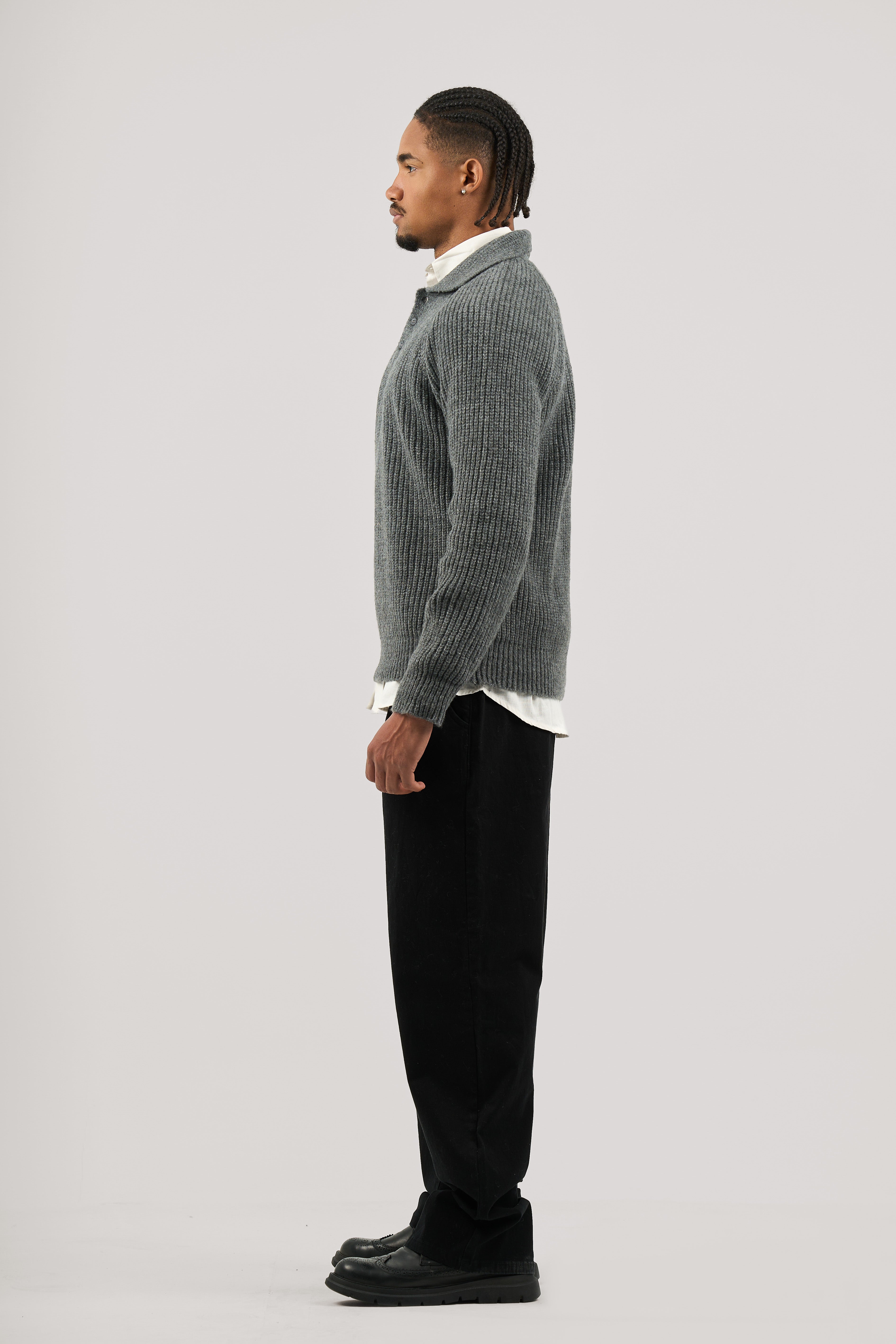 Dark Grey Ribbed Polo Knitted