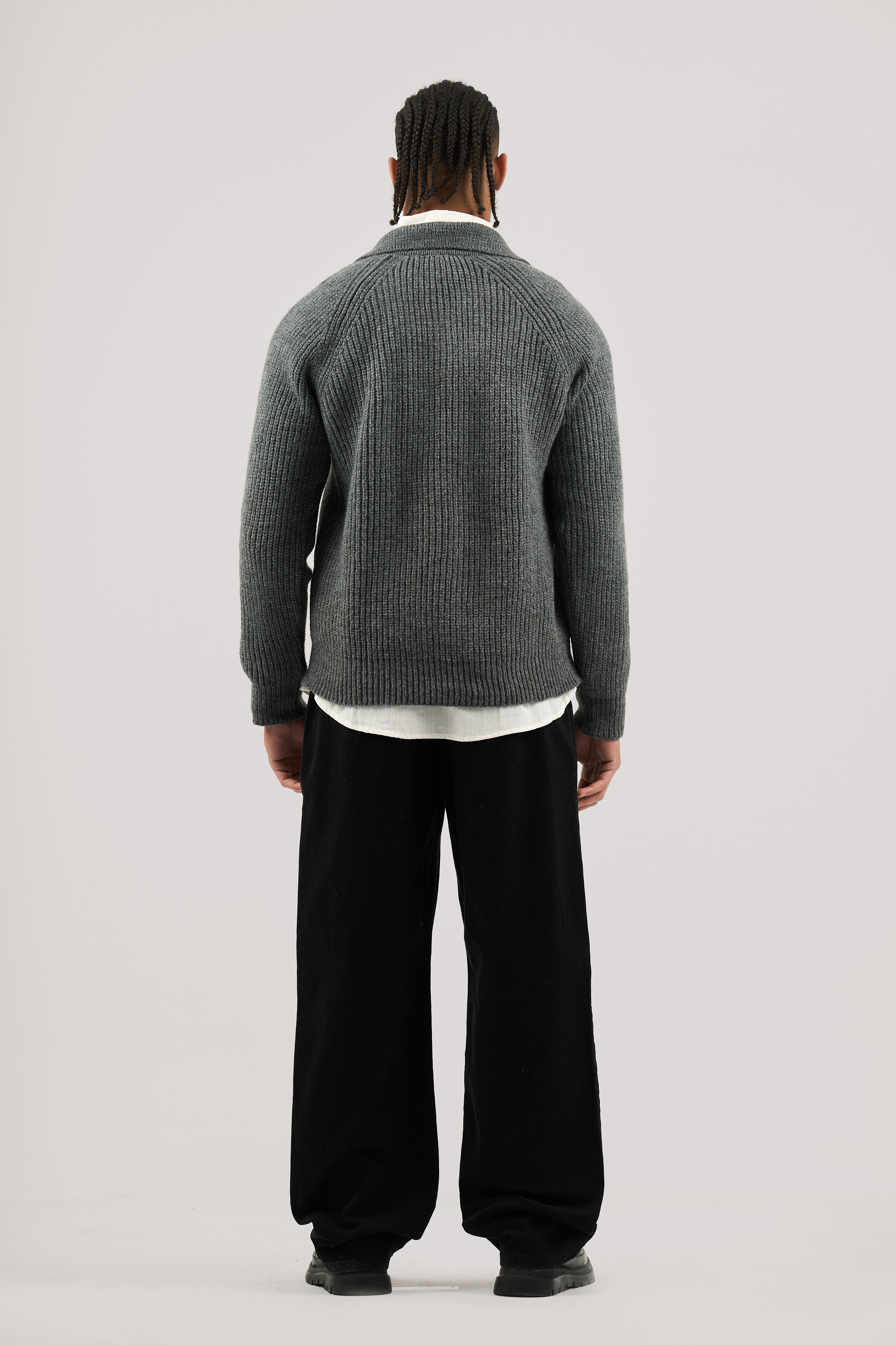 Dark Grey Ribbed Polo Knitted