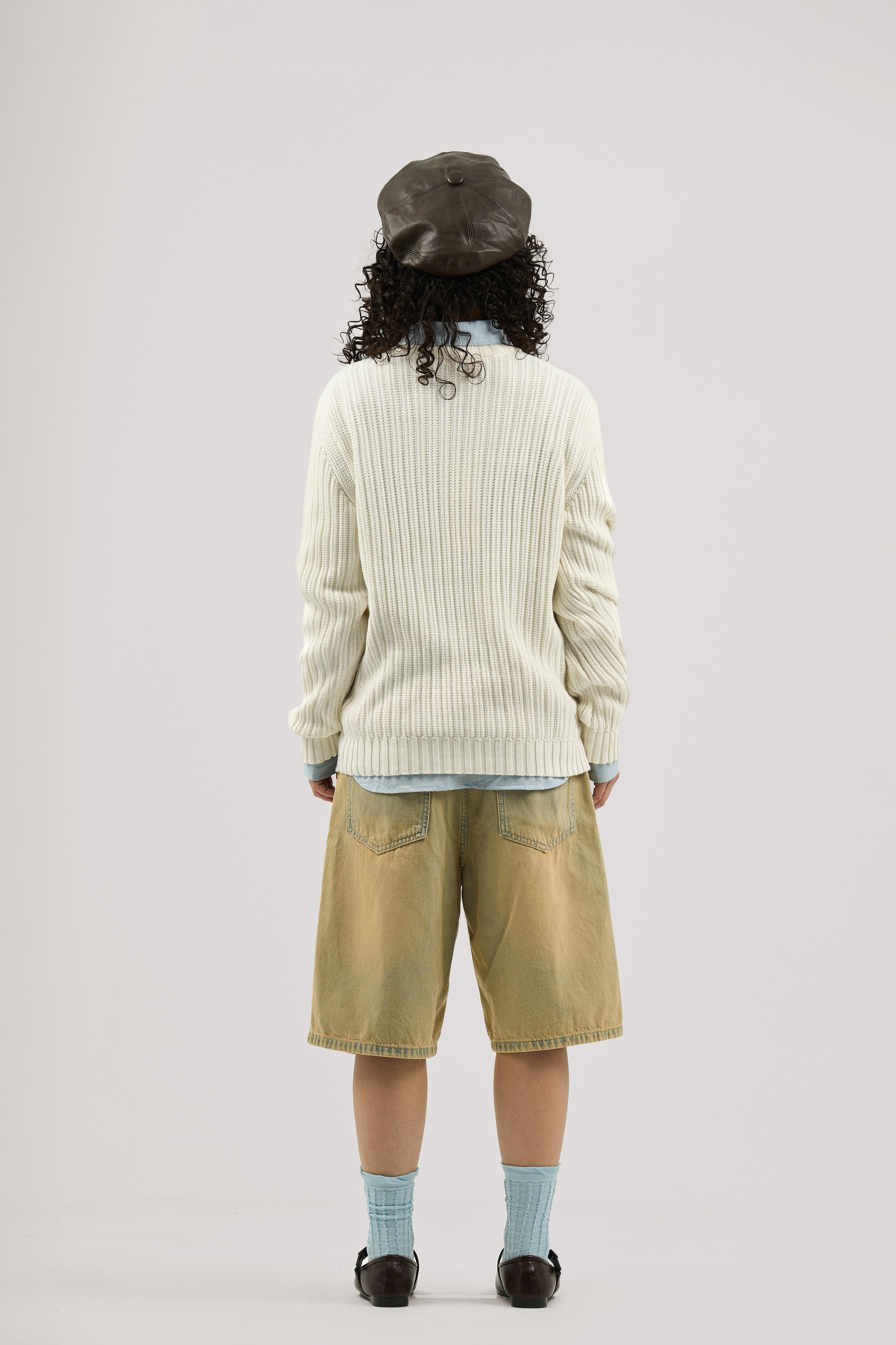 White Ribbed knit Crew Neck