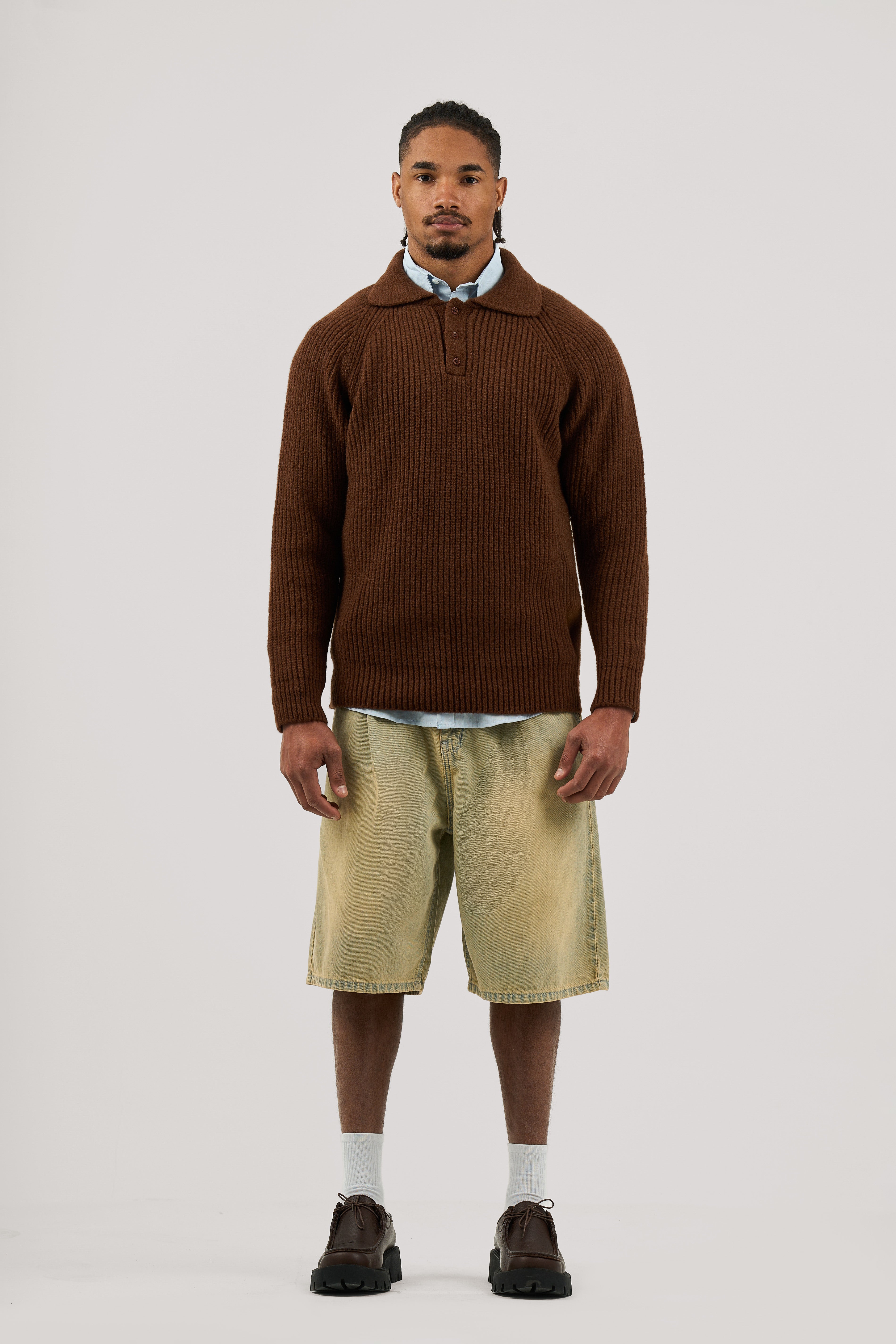 Brown Ribbed Polo Knitted