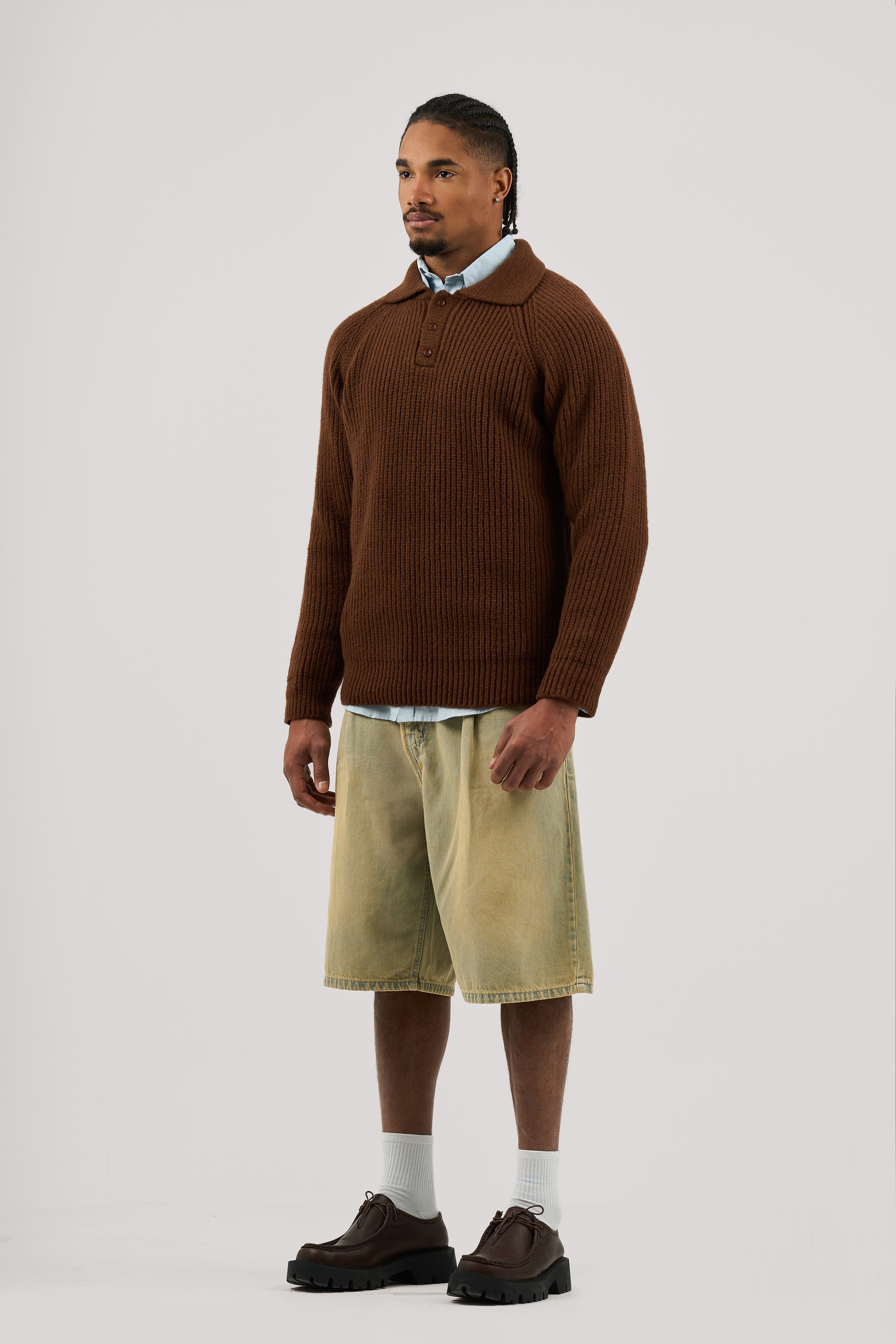 Brown Ribbed Polo Knitted