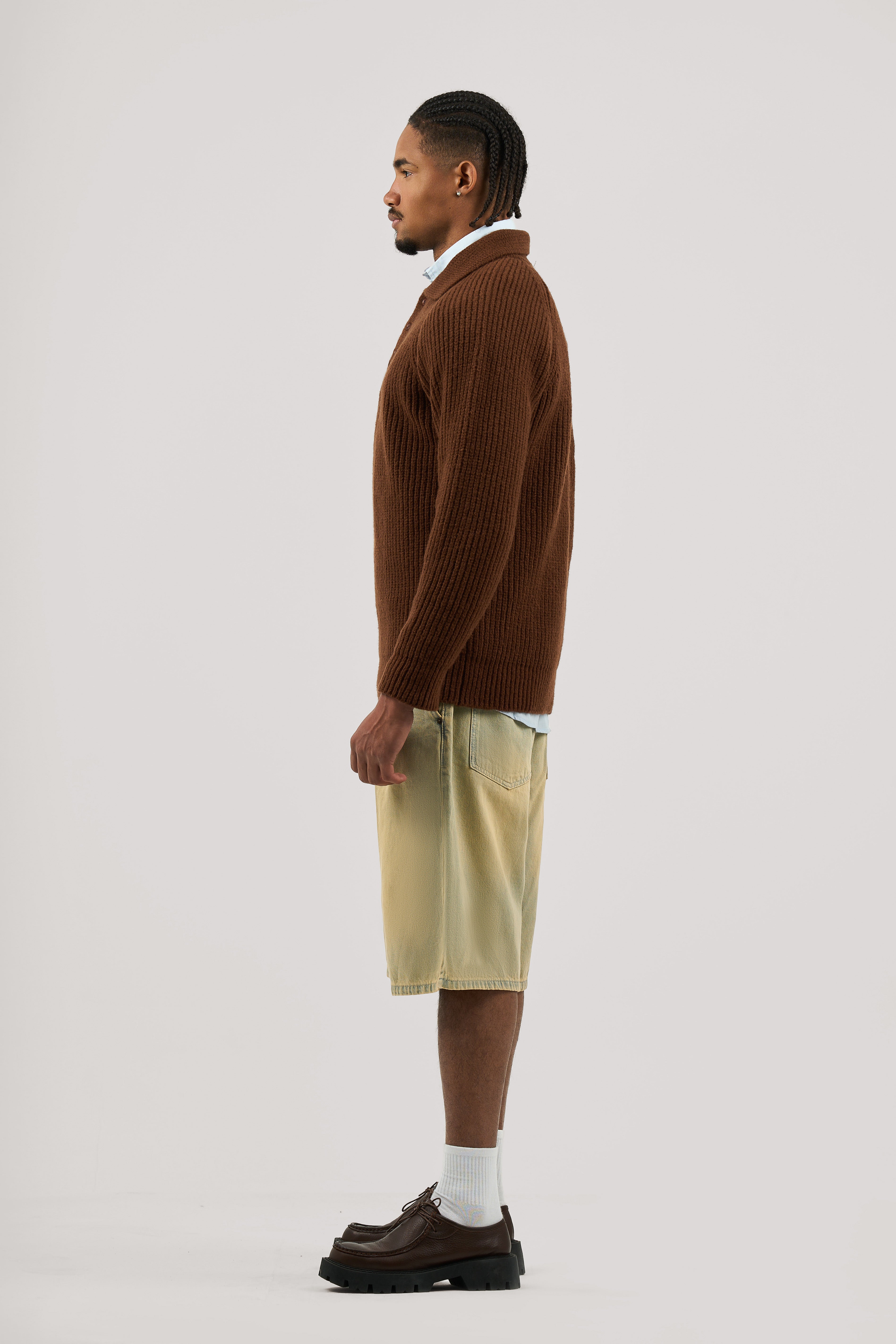 Brown Ribbed Polo Knitted