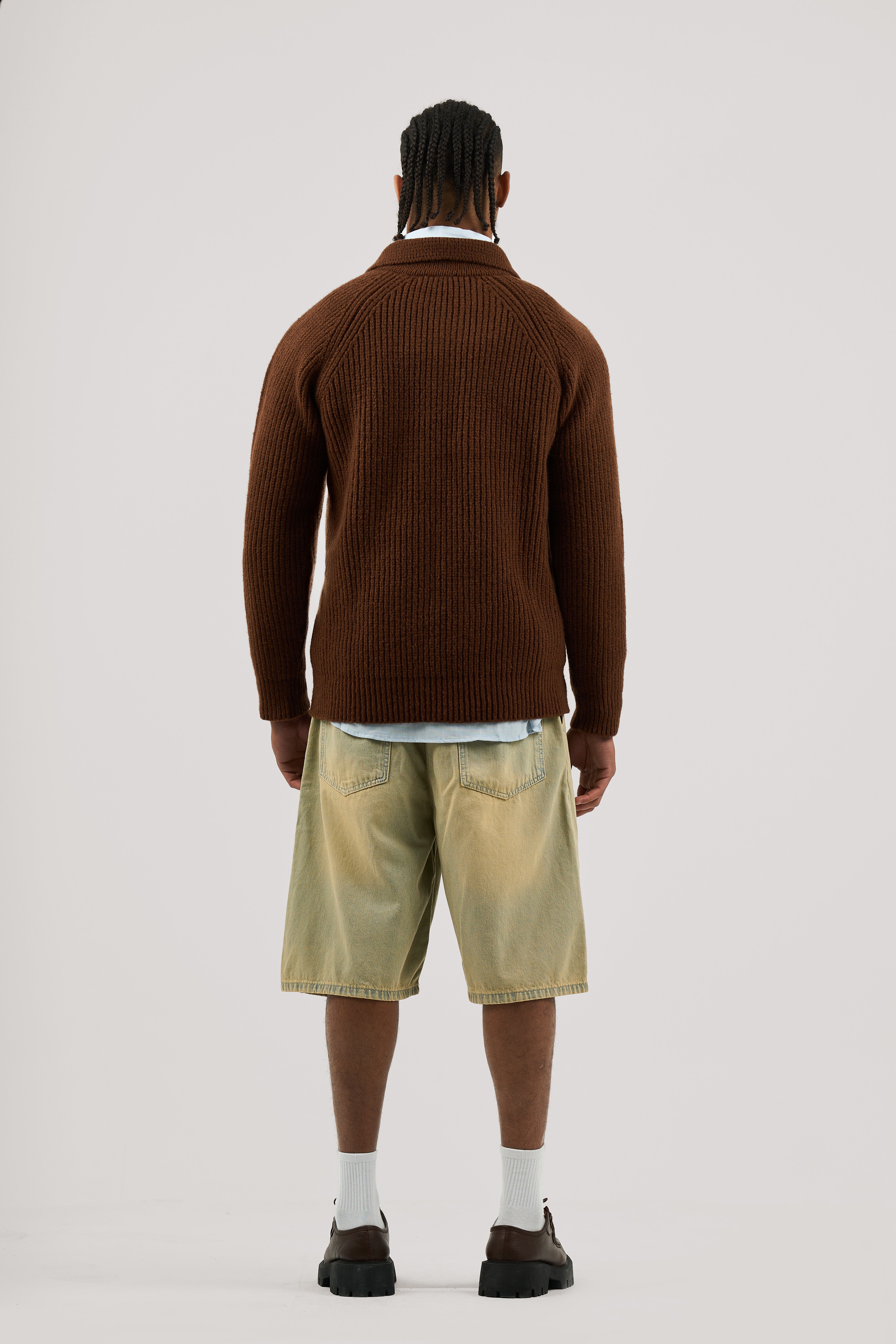 Brown Ribbed Polo Knitted
