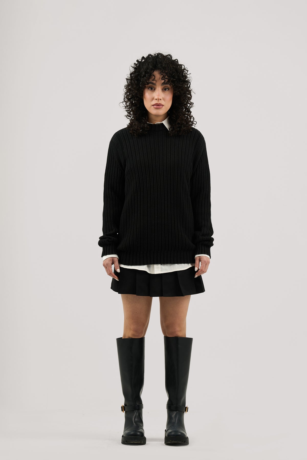 Black Ribbed knit Crew Neck