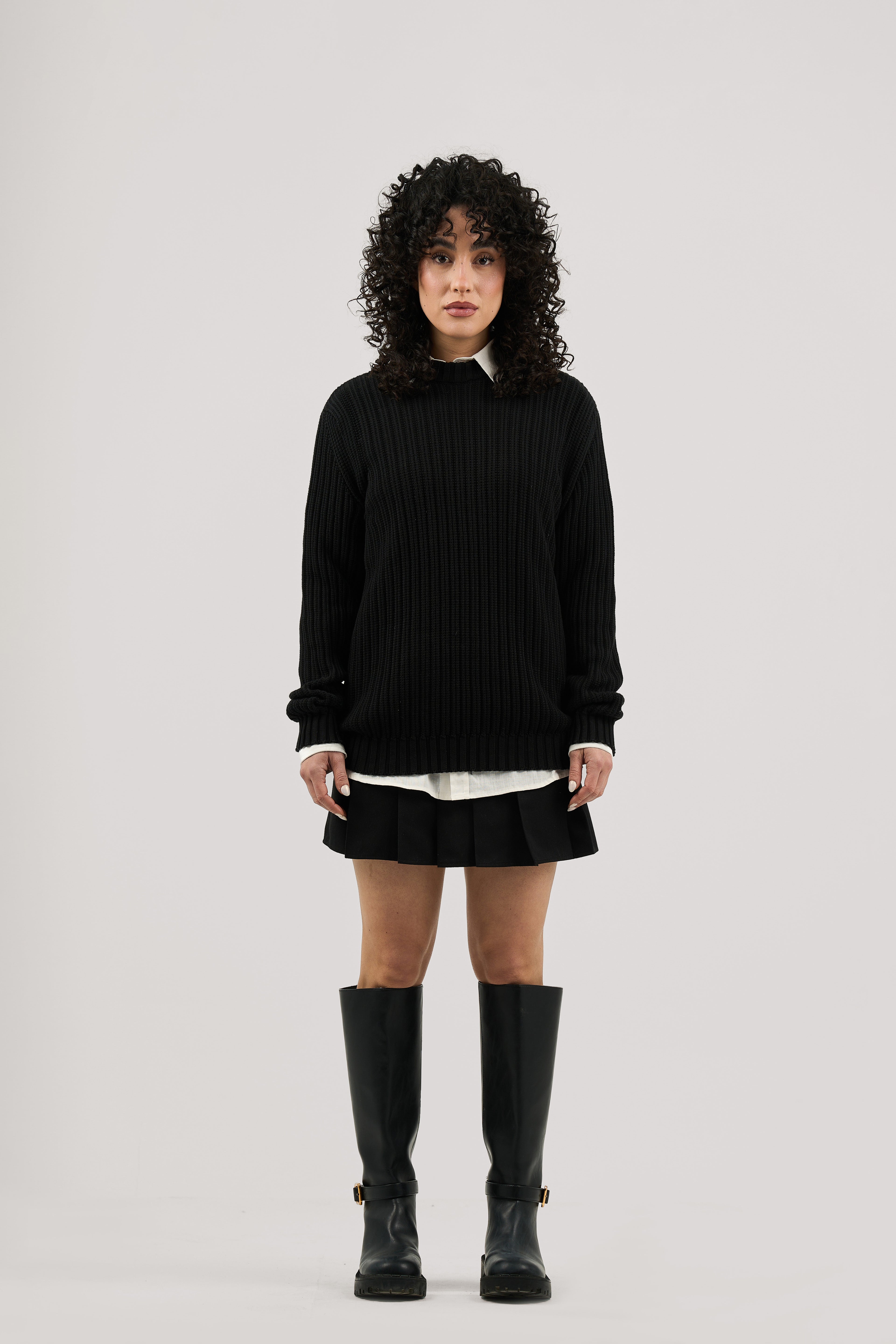 Black Ribbed knit Crew Neck