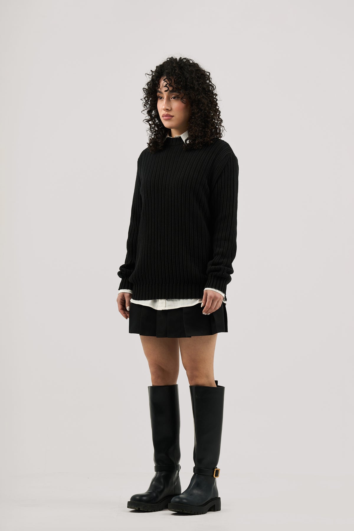 Black Ribbed knit Crew Neck