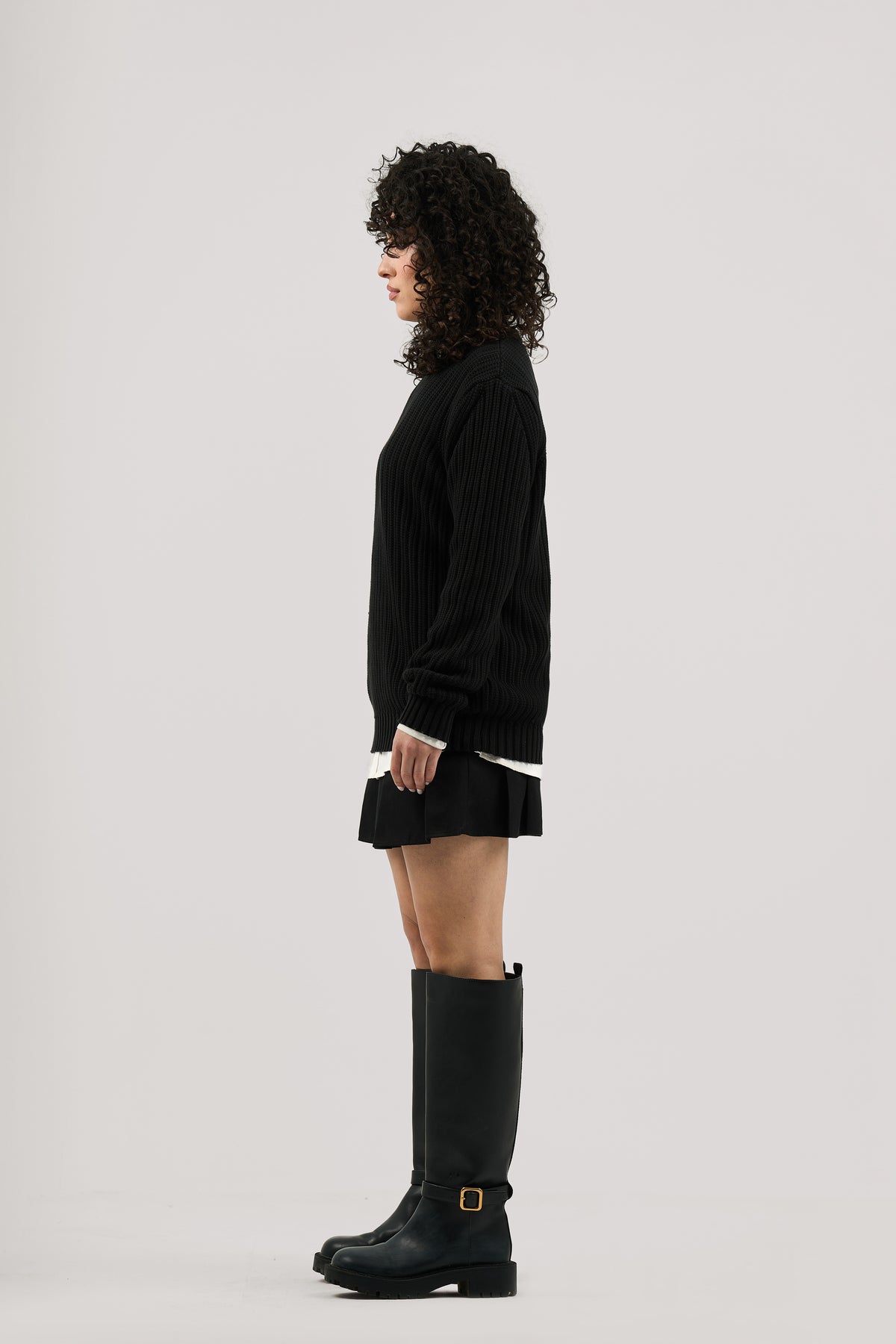 Black Ribbed knit Crew Neck