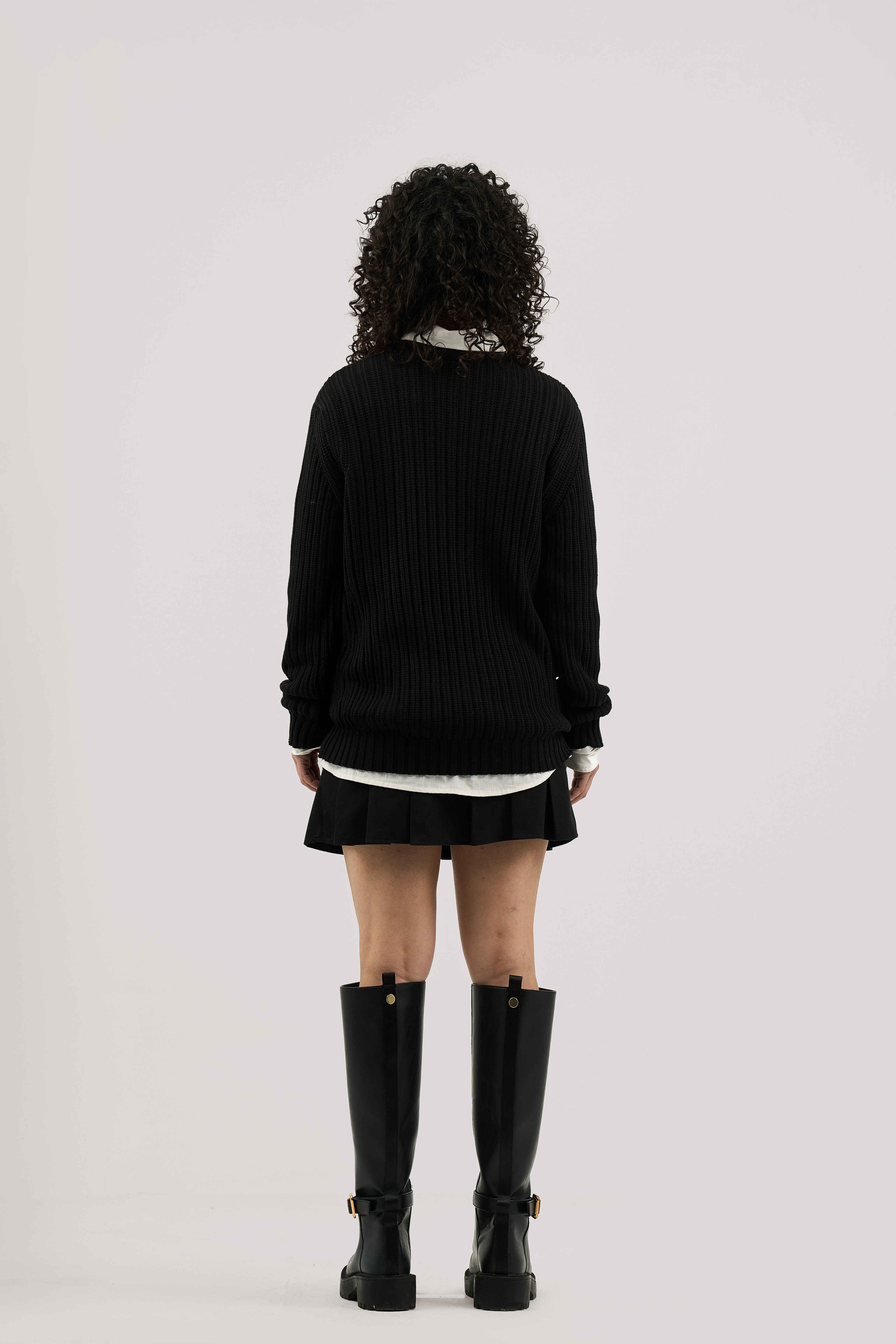 Black Ribbed knit Crew Neck