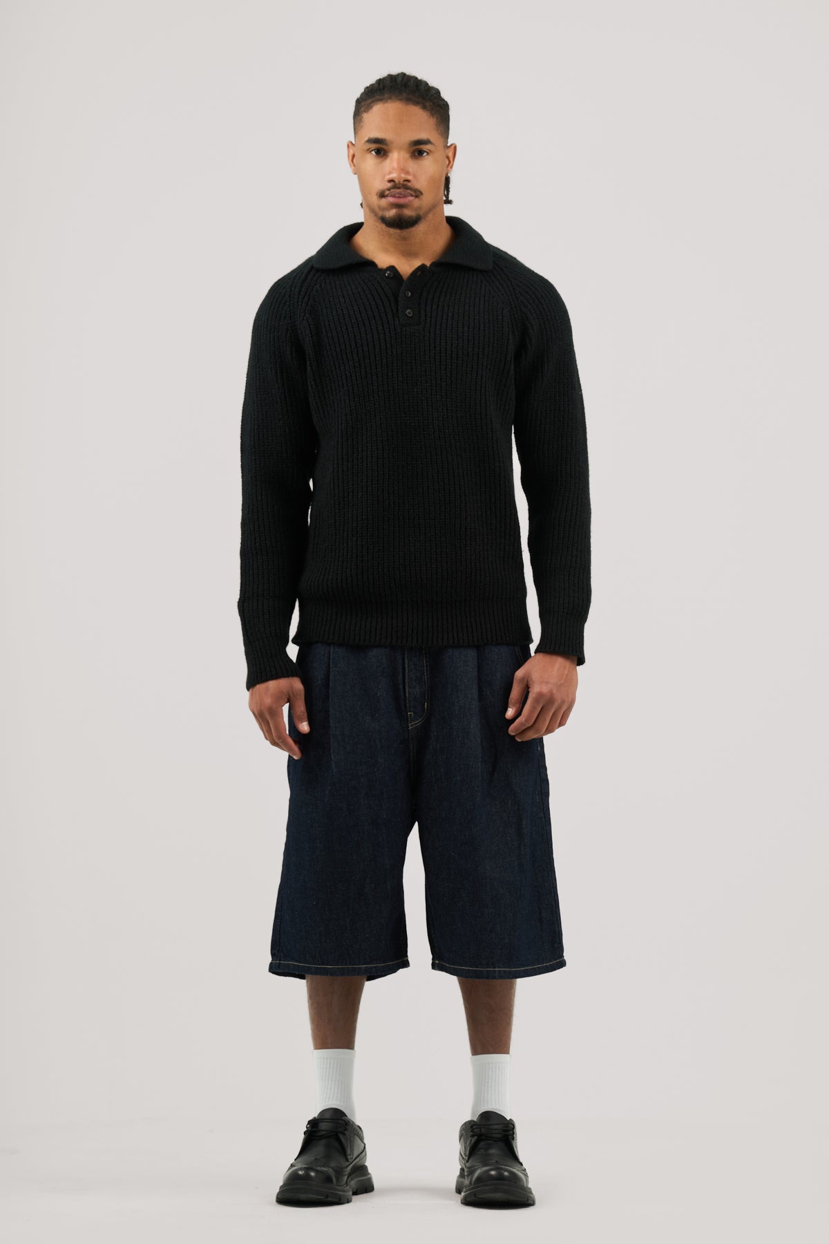 Black Ribbed Polo Knitted