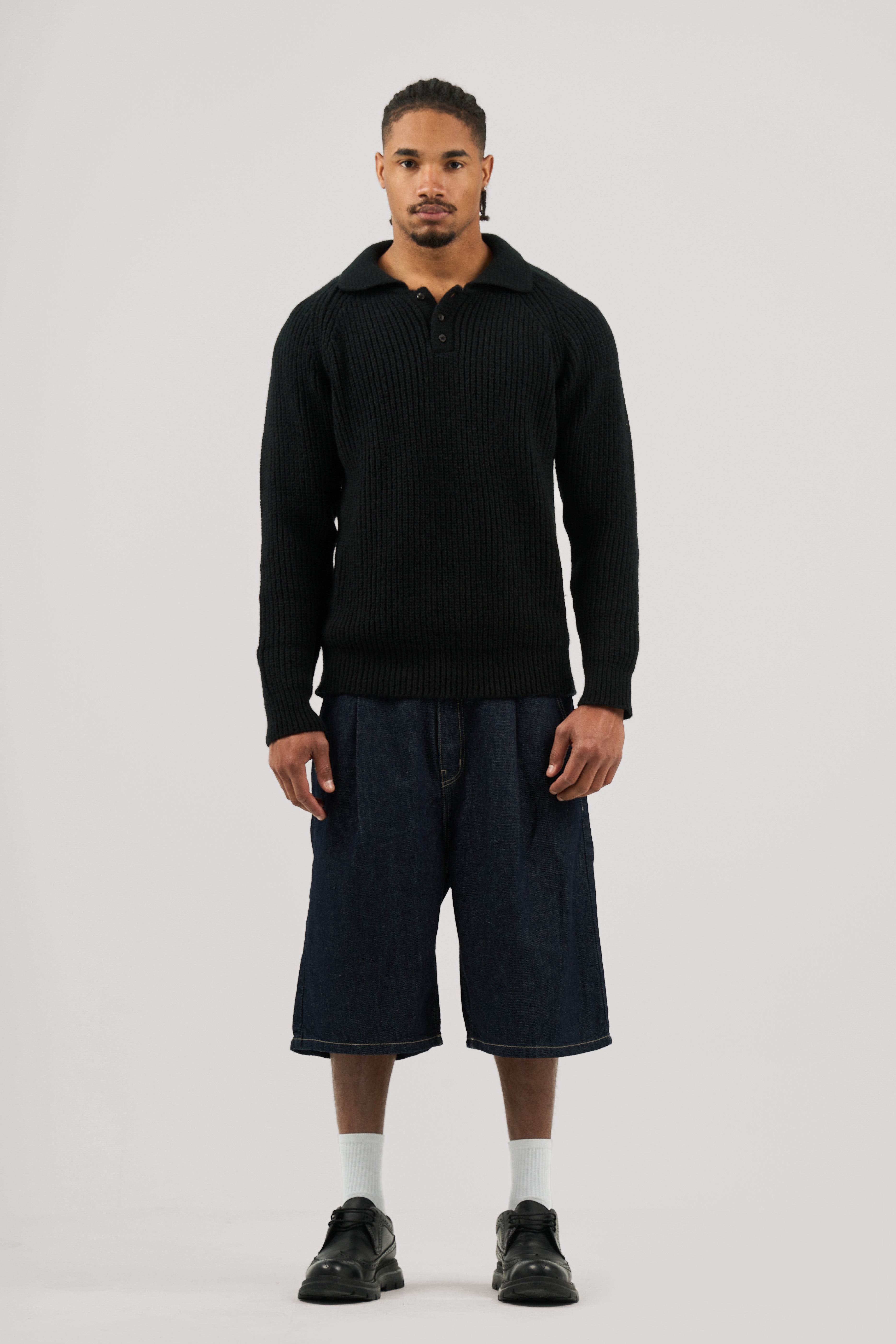 Black Ribbed Polo Knitted