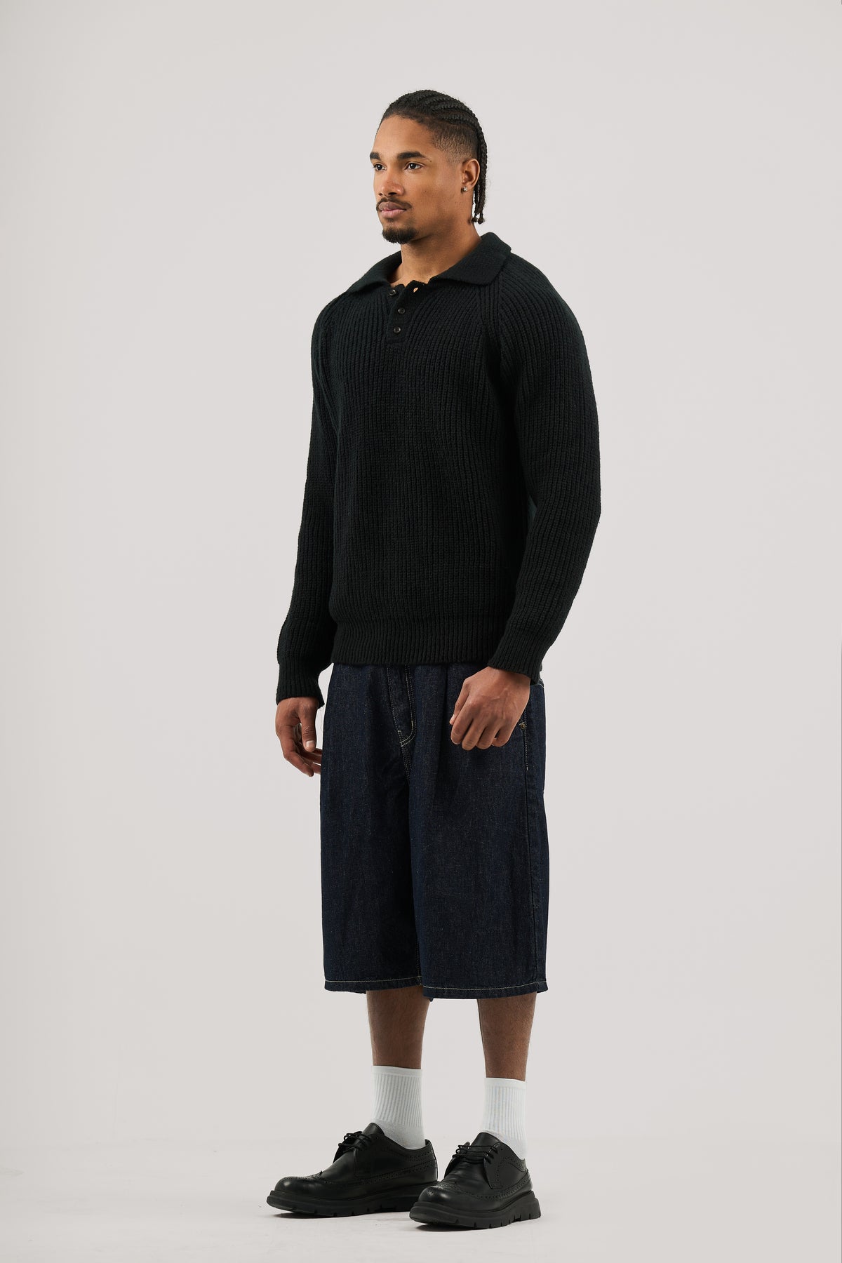 Black Ribbed Polo Knitted