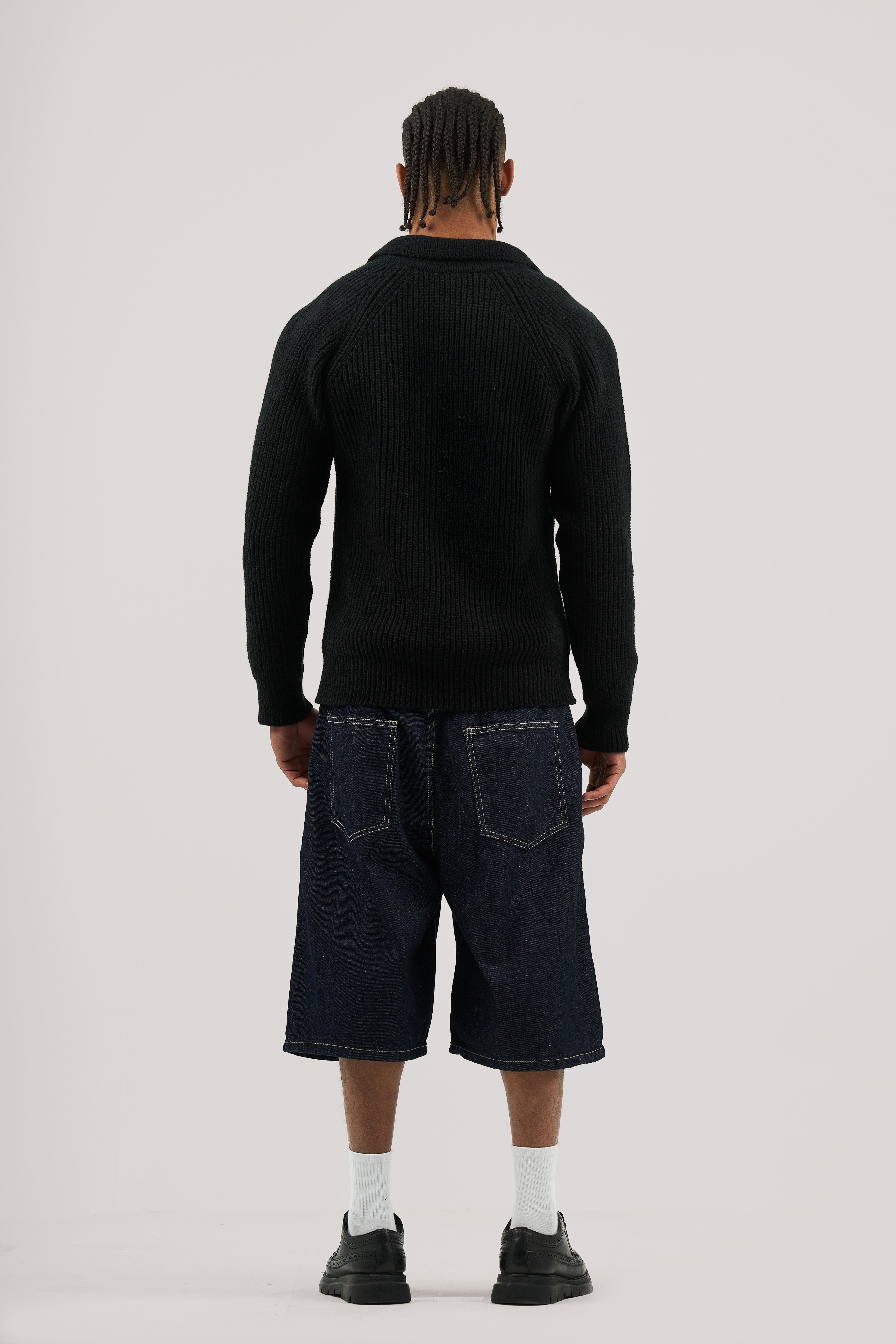 Black Ribbed Polo Knitted