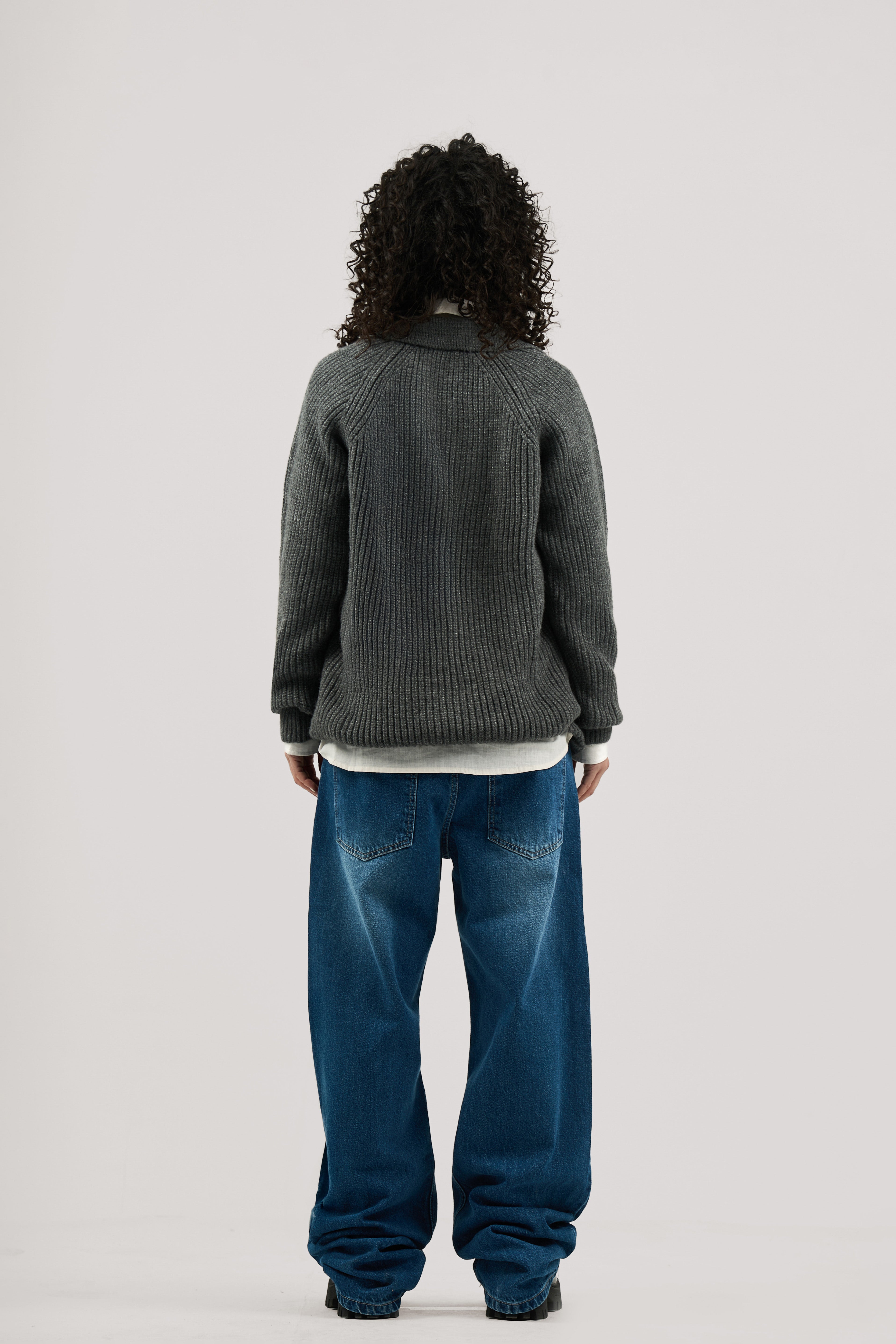 Dark Grey Ribbed Polo Knitted