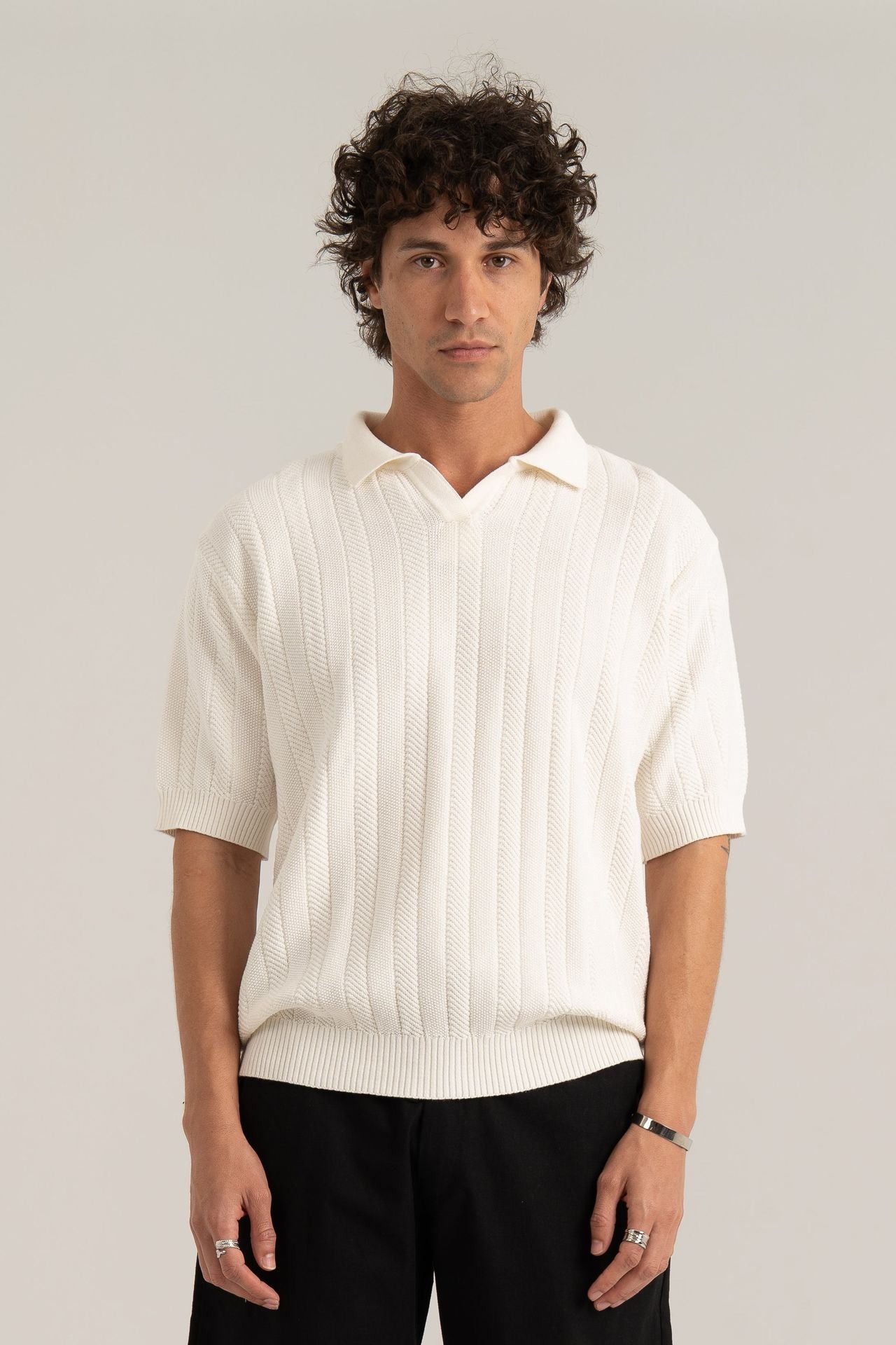 White R02 Knitted Polo Shirt