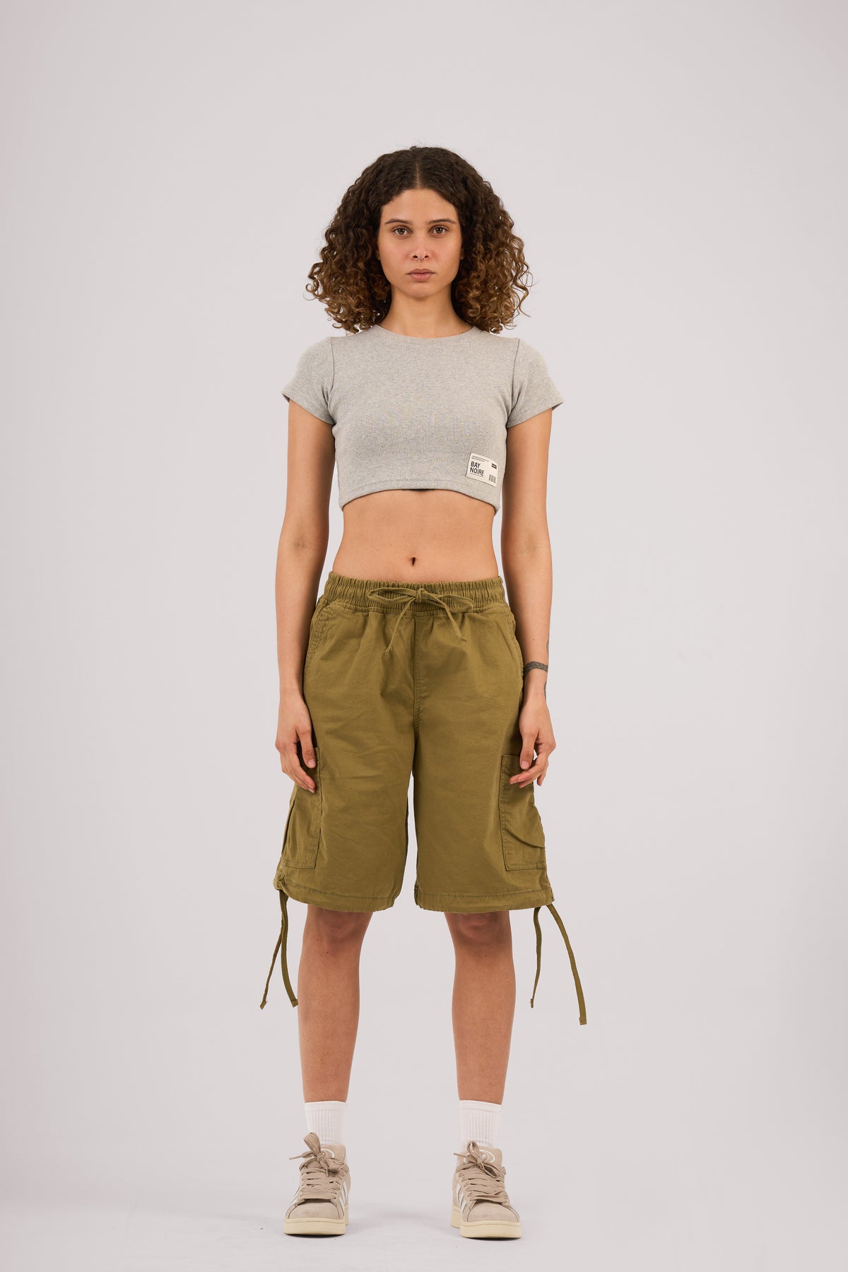 Grey Ribbed Cropped T-Shirt