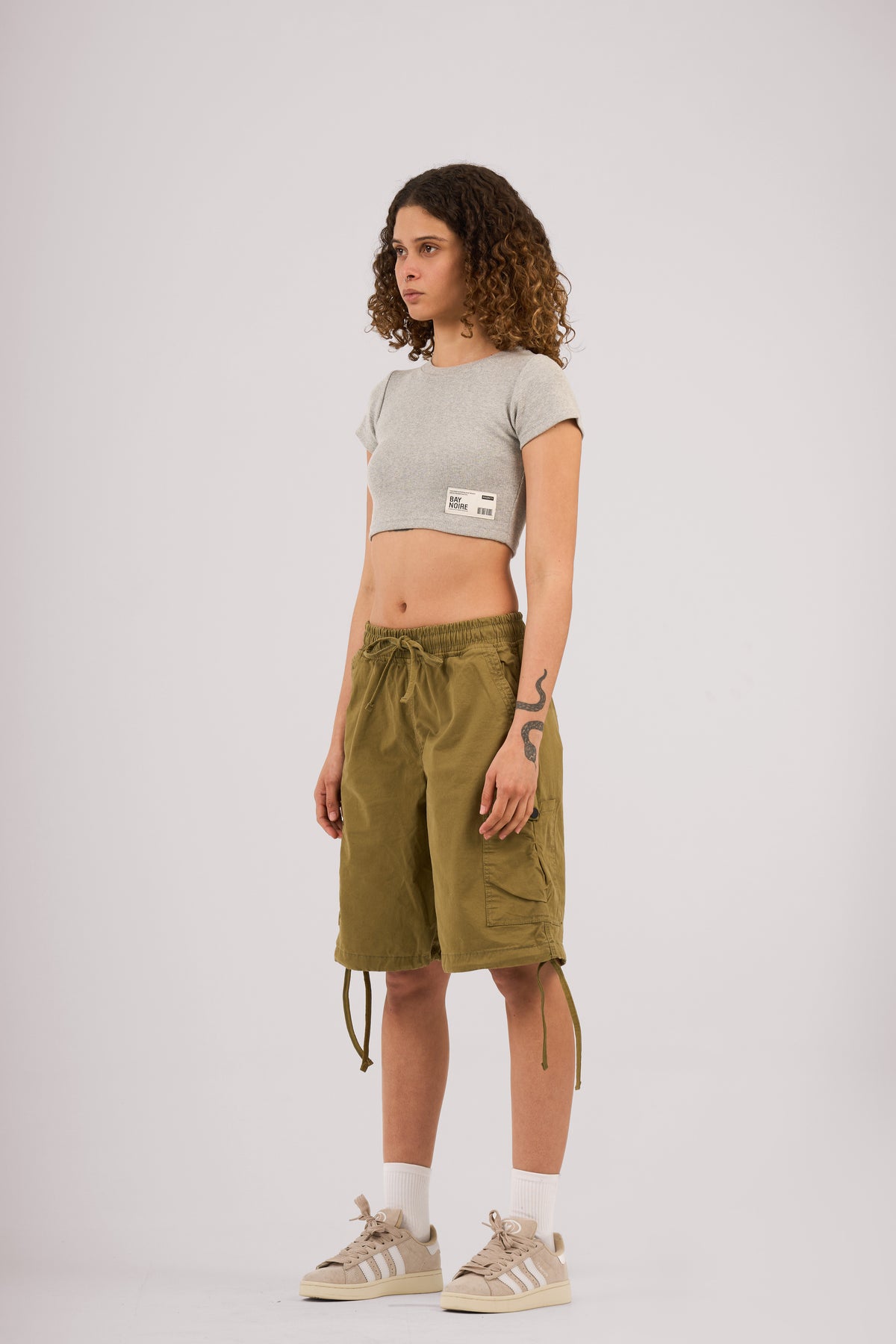 Grey Ribbed Cropped T-Shirt