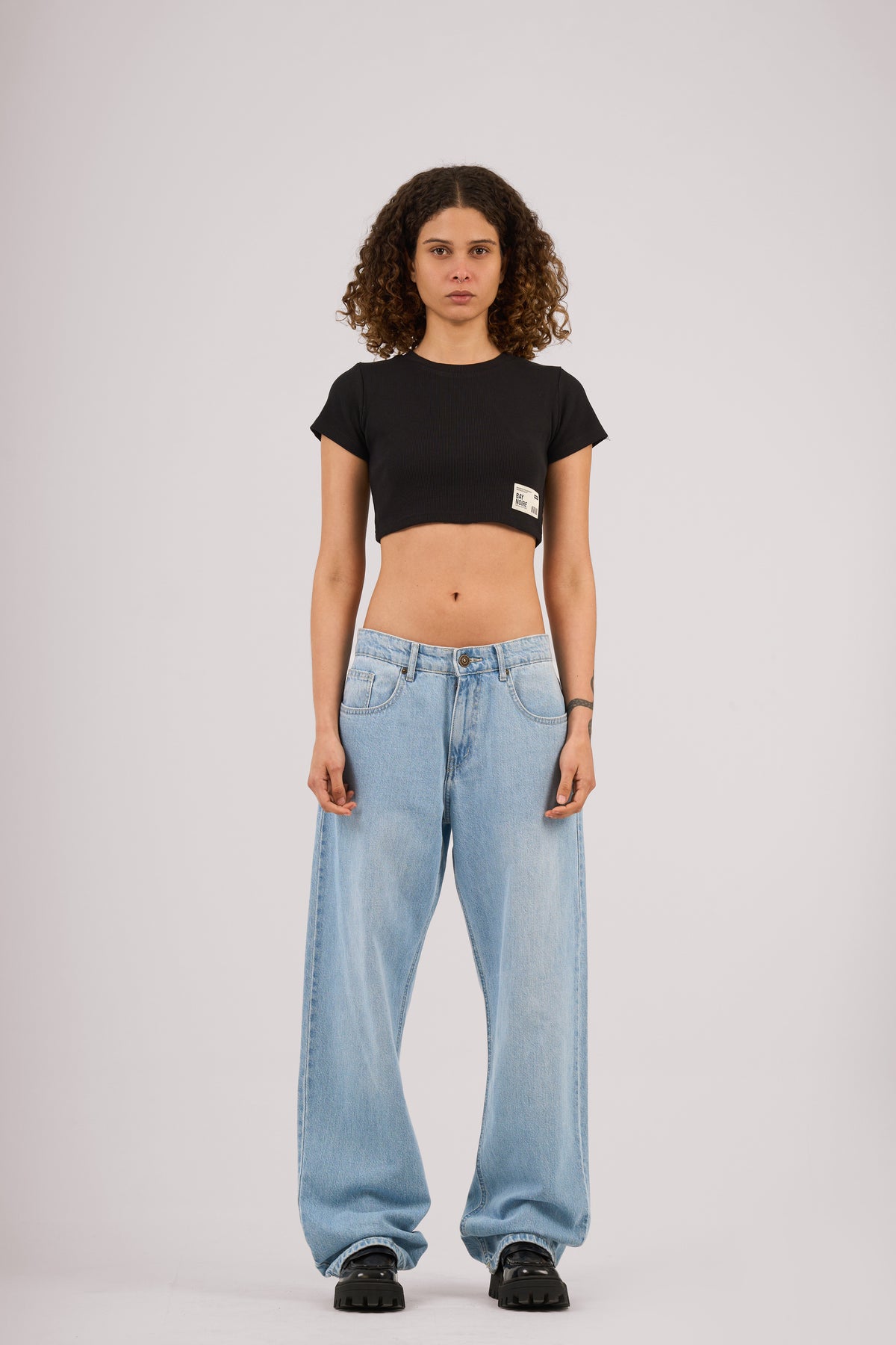 Black Ribbed Cropped T-Shirt