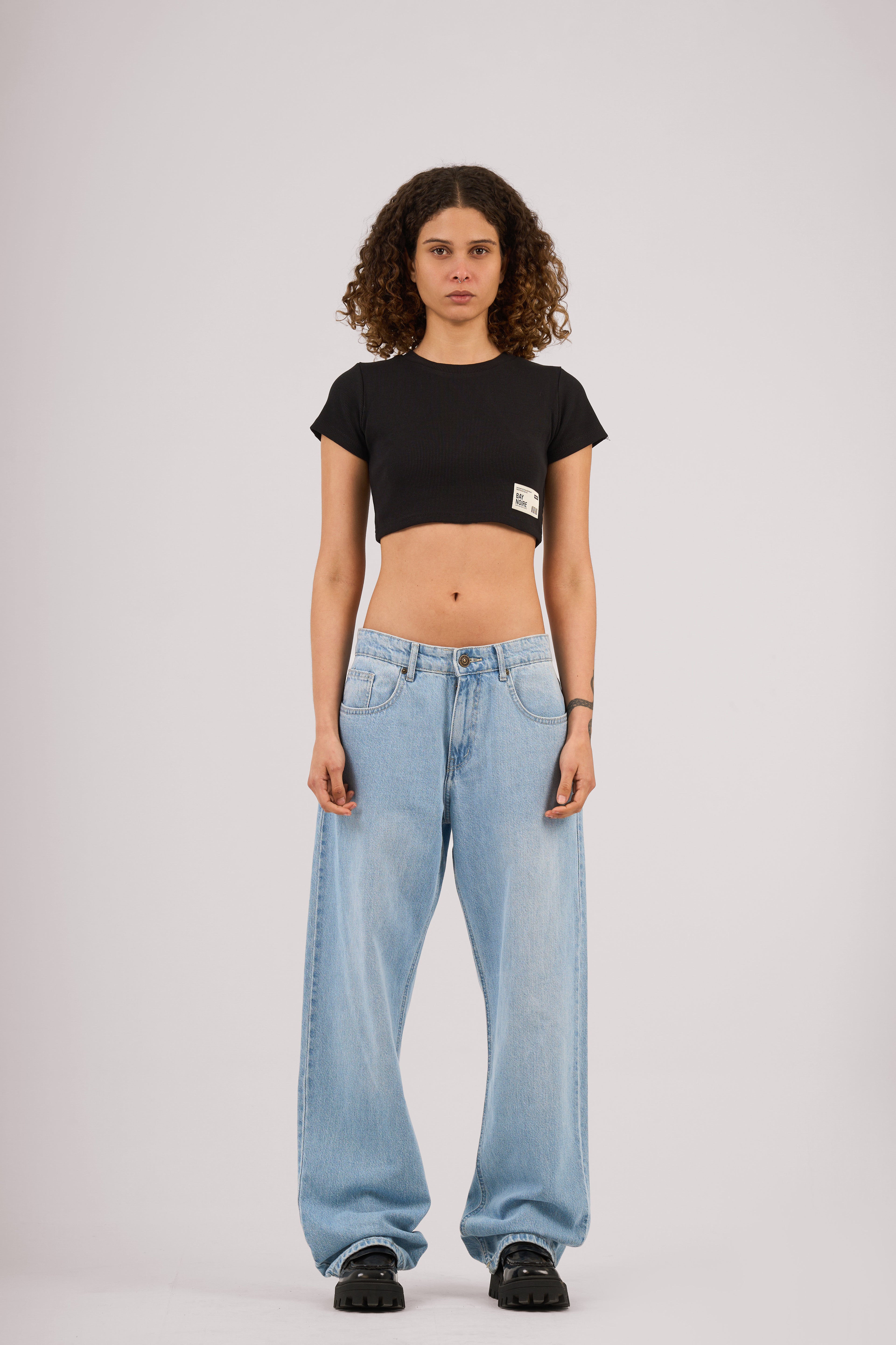 Black Ribbed Cropped T-Shirt