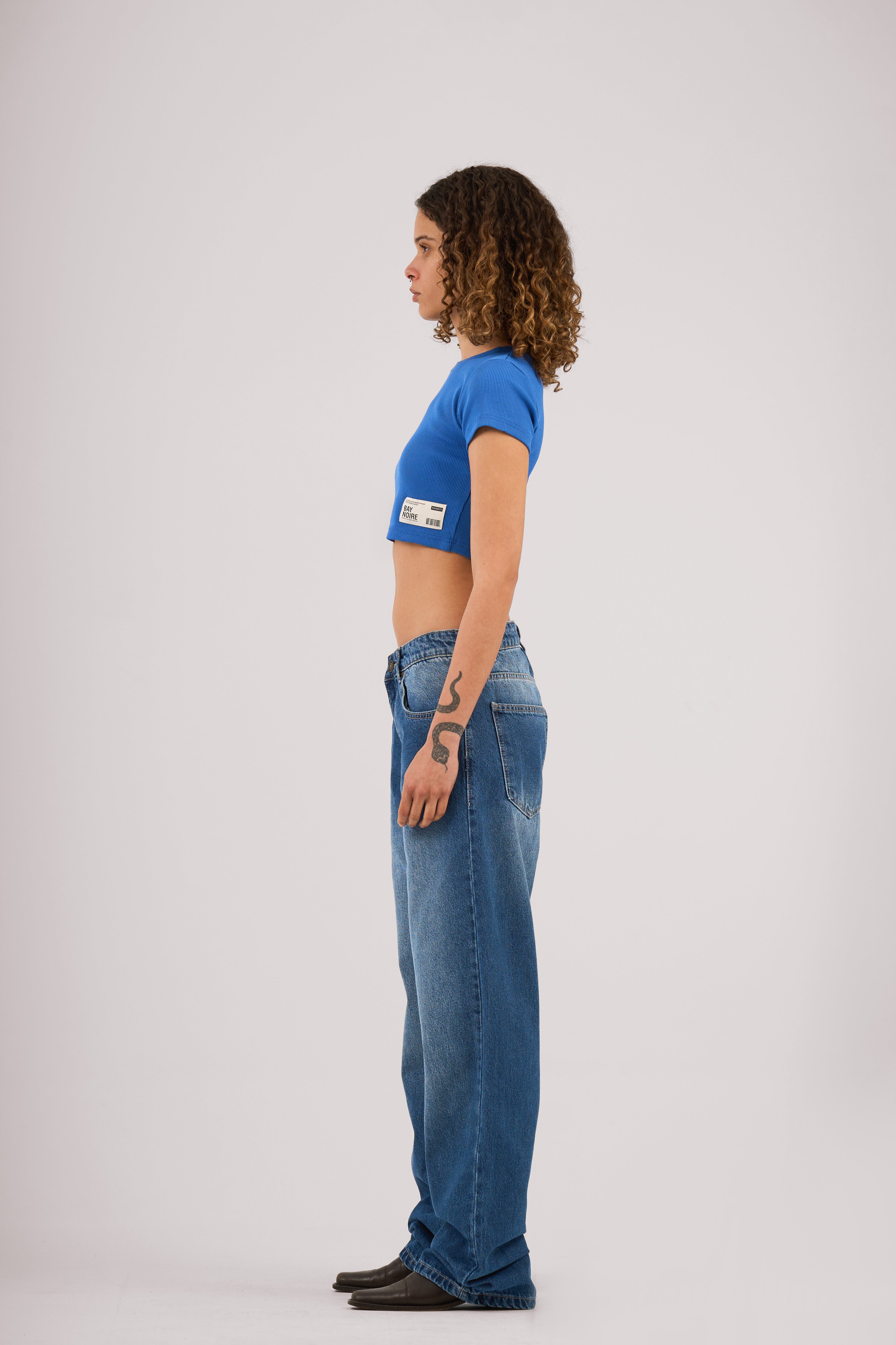 Blue Ribbed Cropped T-Shirt