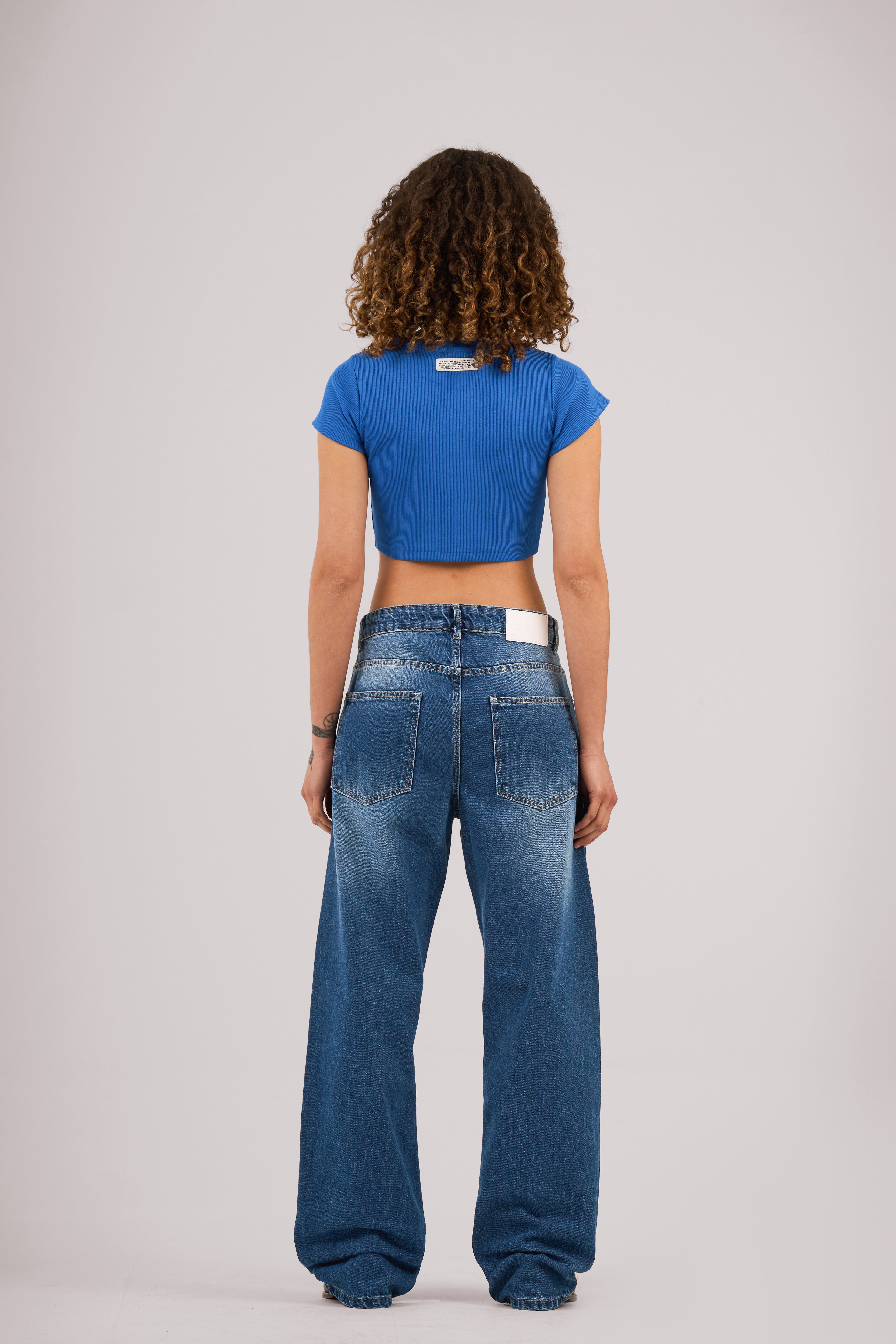 Blue Ribbed Cropped T-Shirt