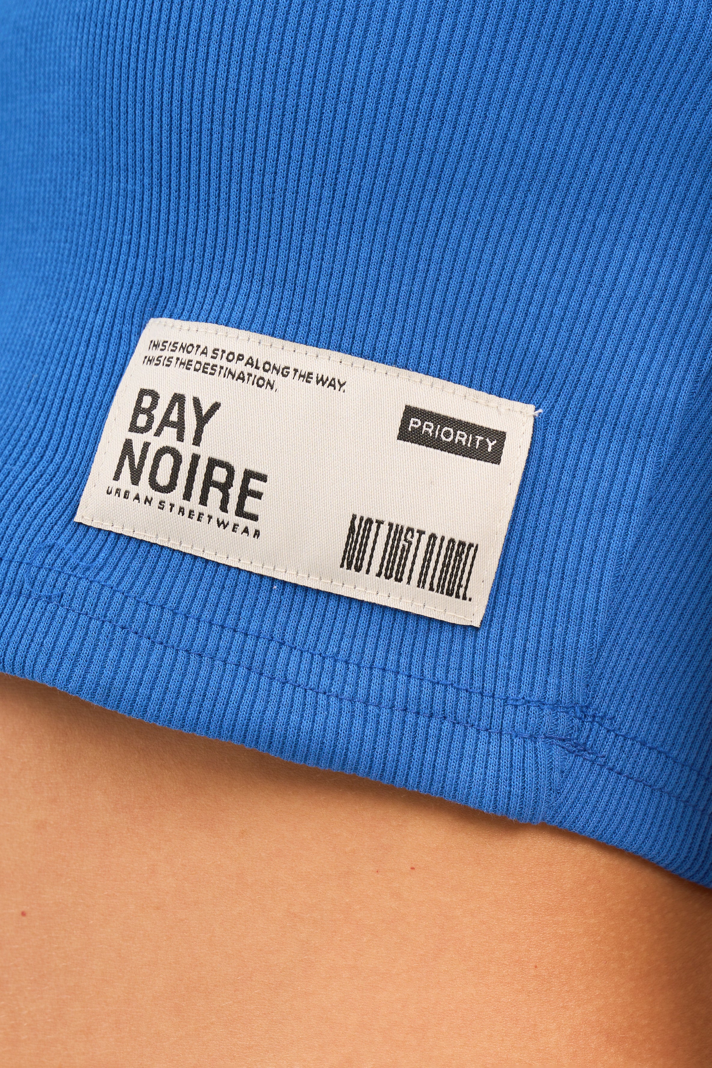 Blue Ribbed Cropped T-Shirt