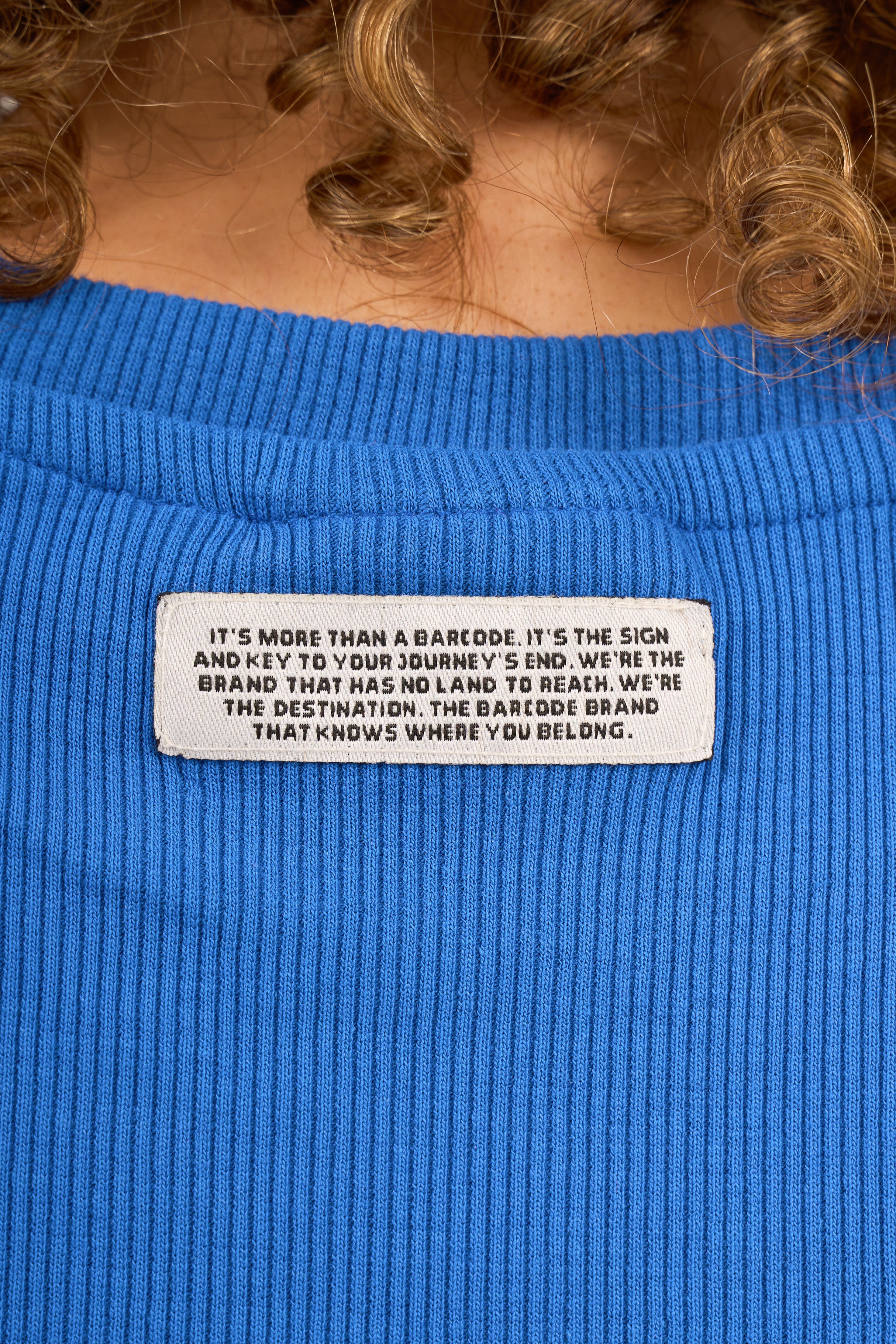 Blue Ribbed Cropped T-Shirt
