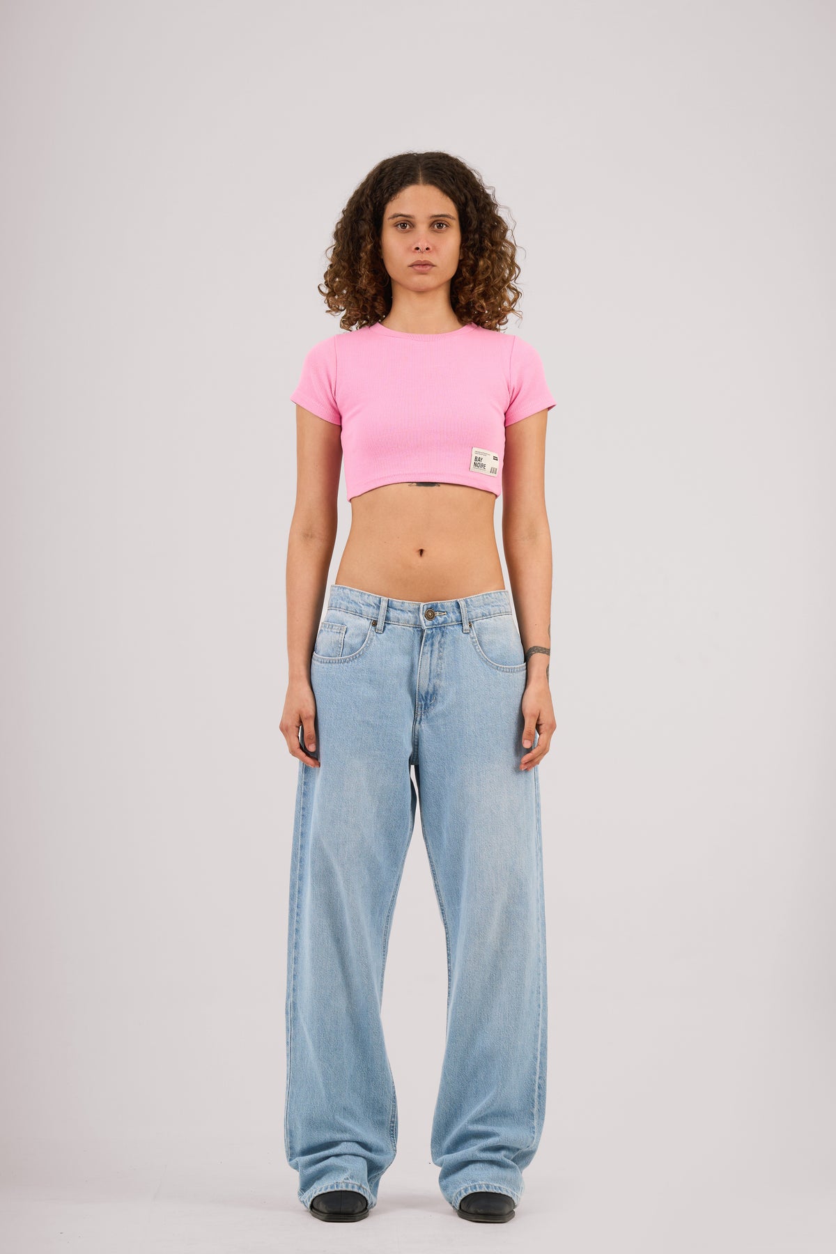 Pink Ribbed Cropped T-Shirt