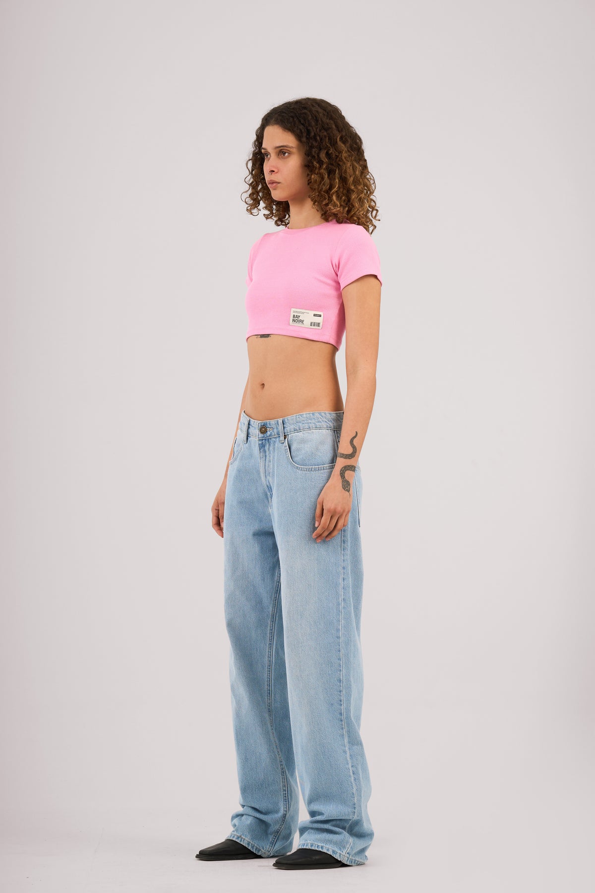 Pink Ribbed Cropped T-Shirt