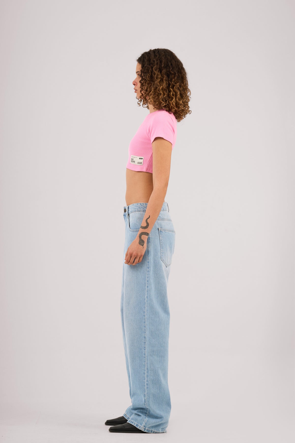 Pink Ribbed Cropped T-Shirt