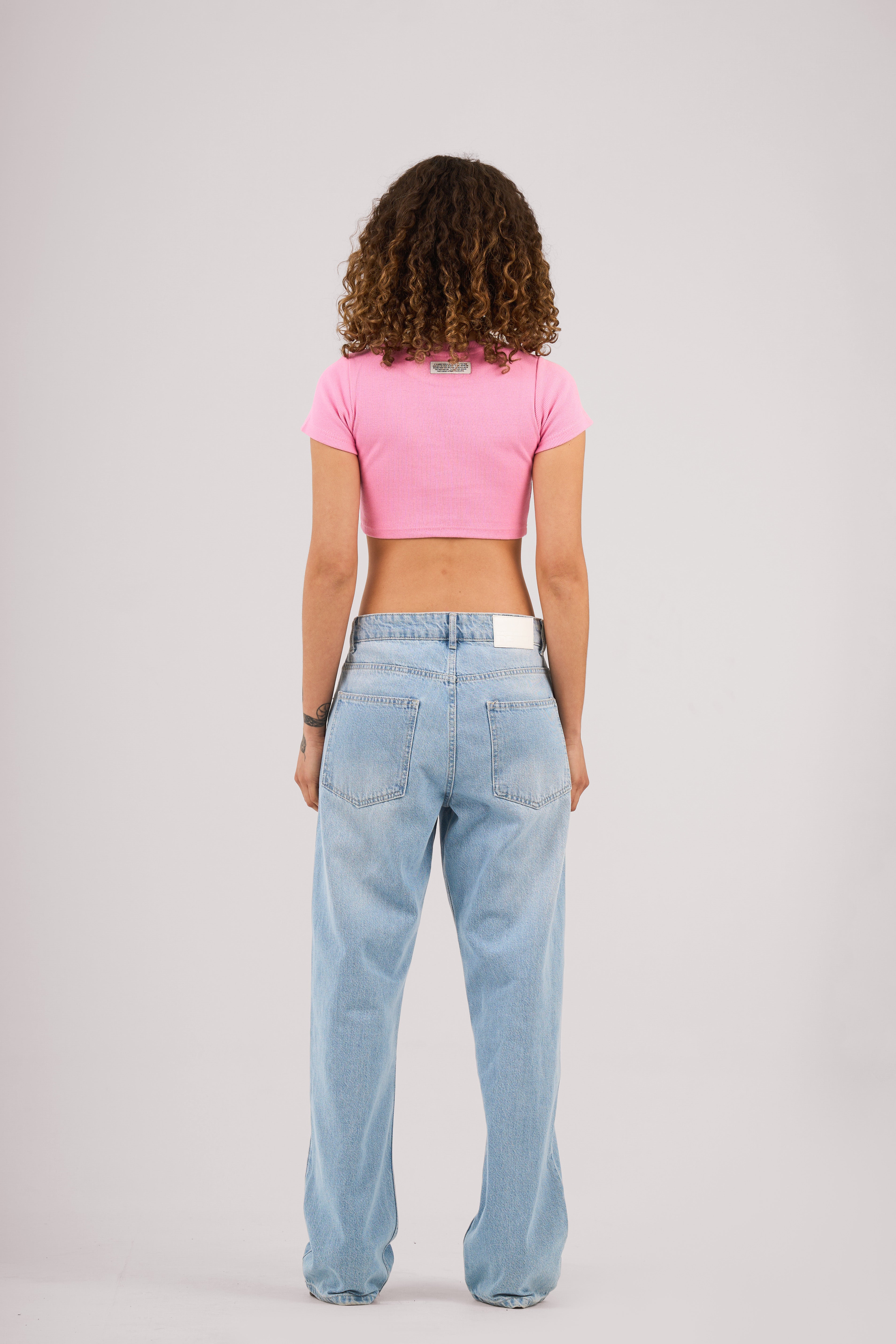 Pink Ribbed Cropped T-Shirt