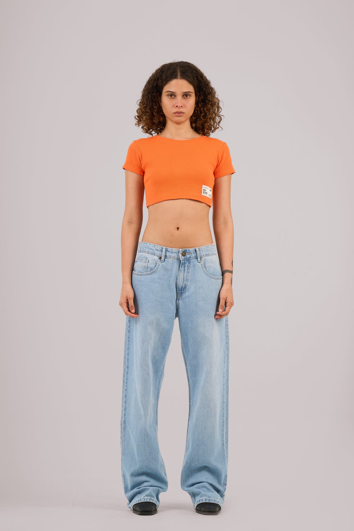 Orange Ribbed Cropped T-Shirt